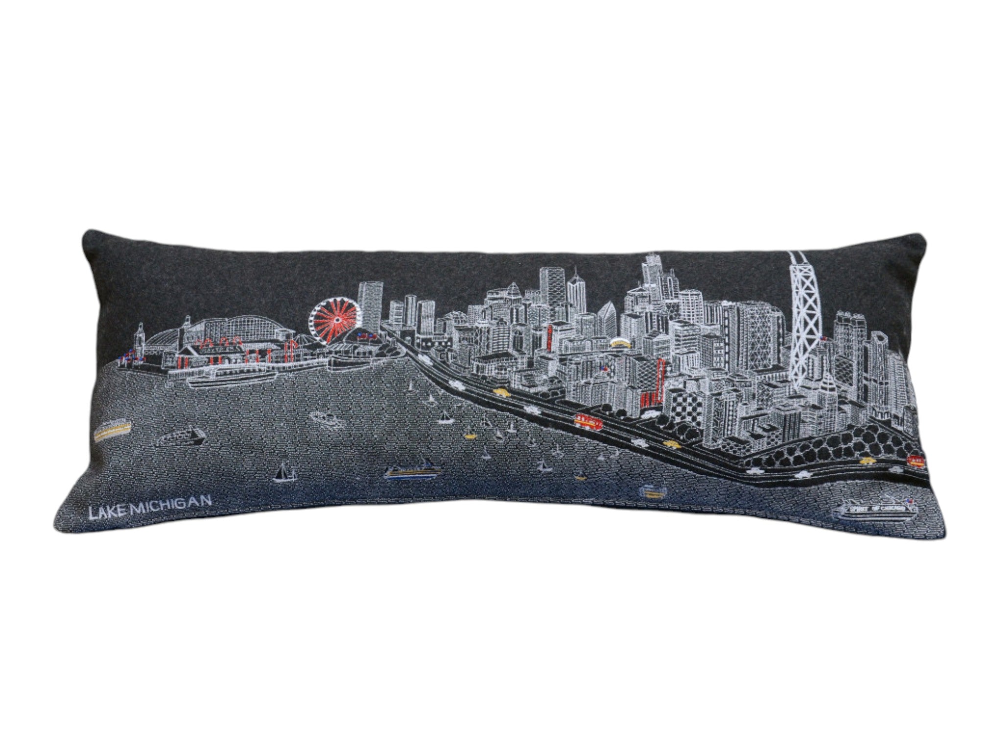 35" Black Chicago Nighttime Skyline Lumbar Decorative Pillow