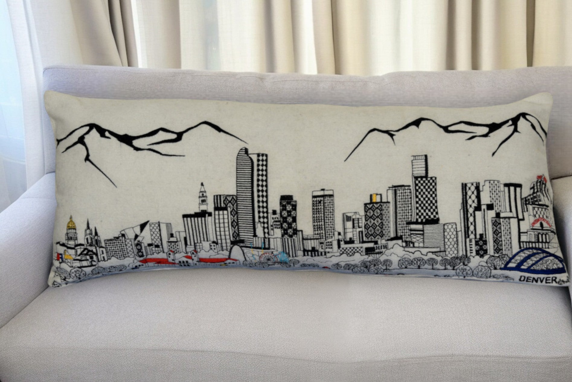 35" White Denver Daylight Skyline Lumbar Decorative Pillow