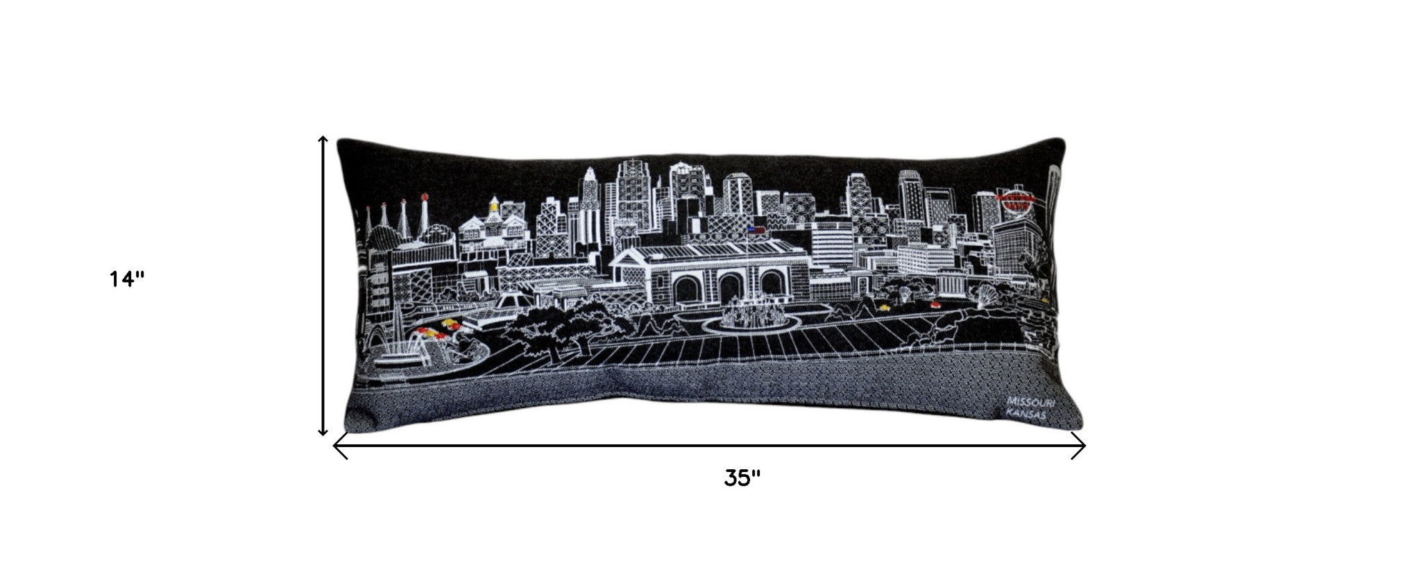 35" Black Kansas City Nighttime Skyline Lumbar Decorative Pillow