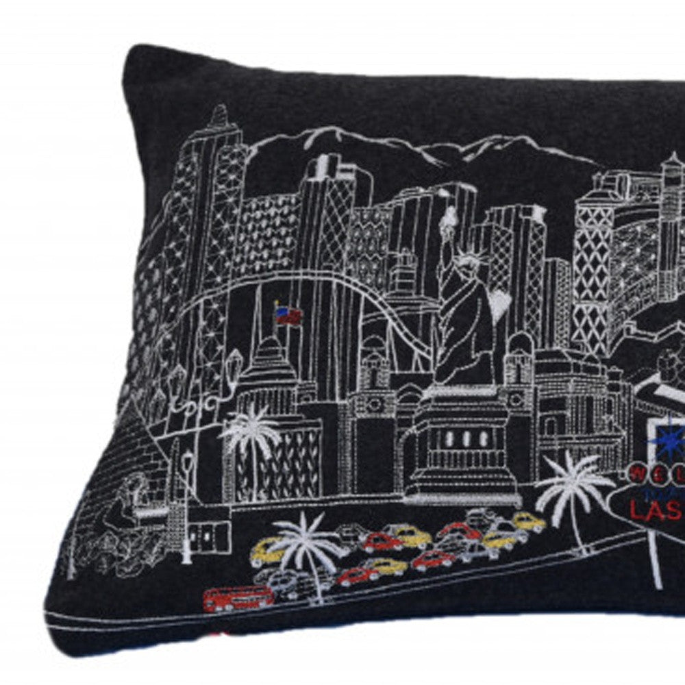 35" Black as Vegas Nighttime Skyline Lumbar Decorative Pillow