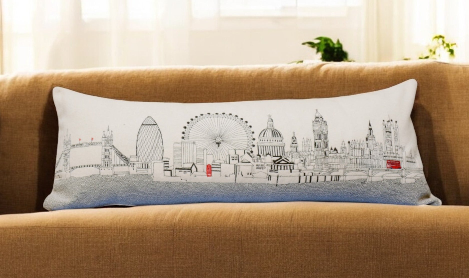 35" White London Daylight Skyline Lumbar Decorative Pillow