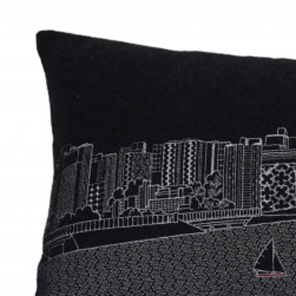 35" Black Madison Nighttime Skyline Lumbar Decorative Pillow