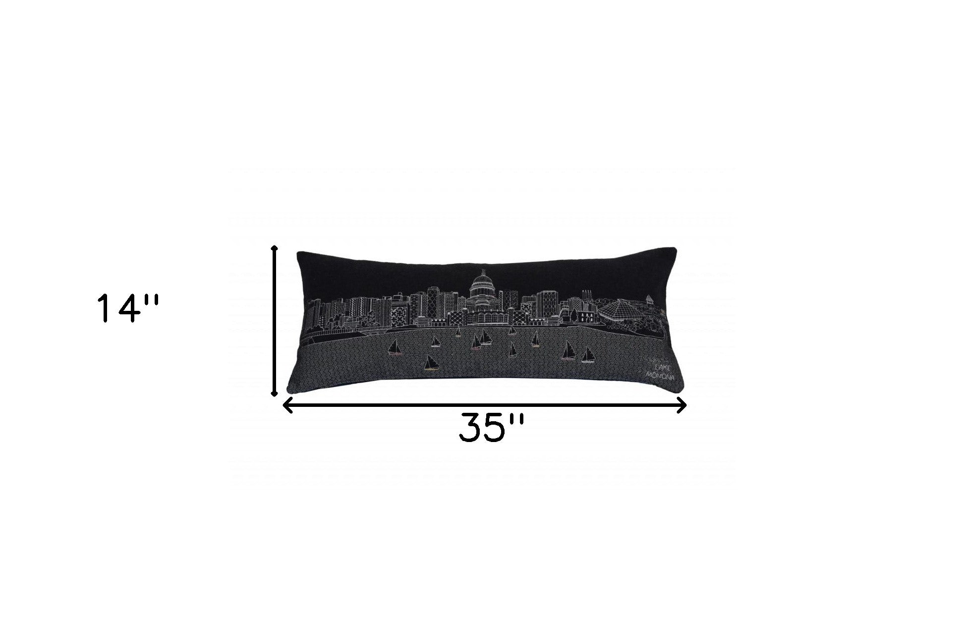 35" Black Madison Nighttime Skyline Lumbar Decorative Pillow