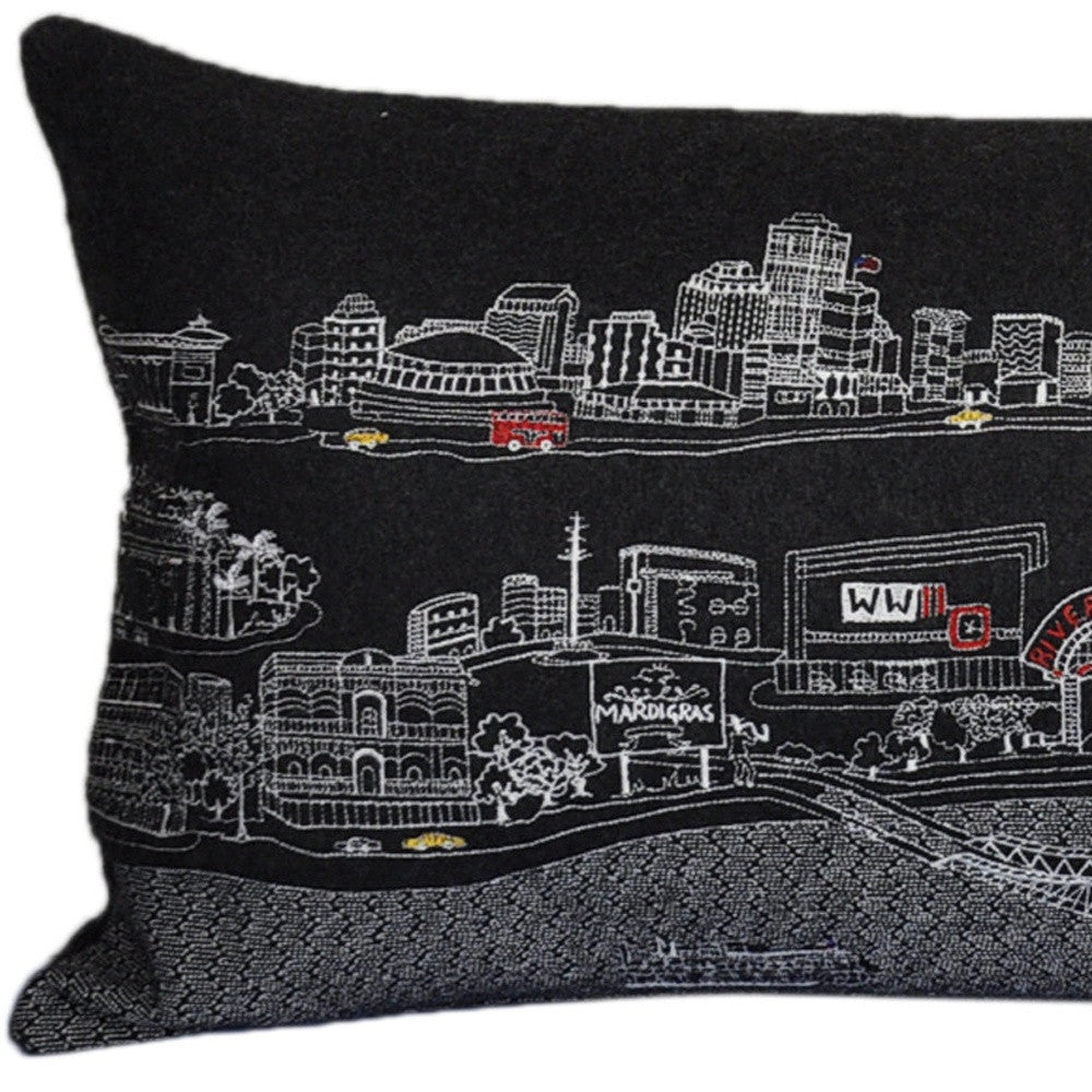 35" Black New Orleans Nighttime Skyline Lumbar Decorative Pillow