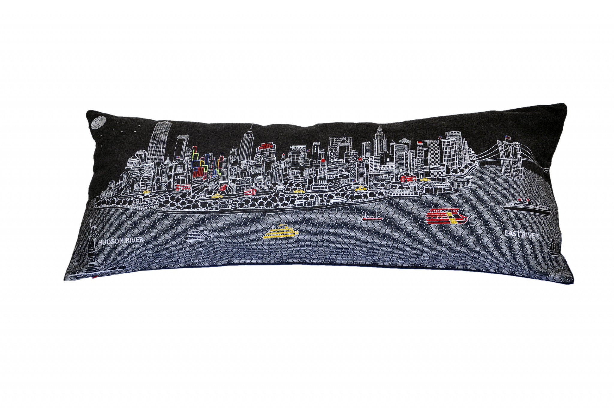 35" Black NYC Nighttime Skyline Lumbar Decorative Pillow