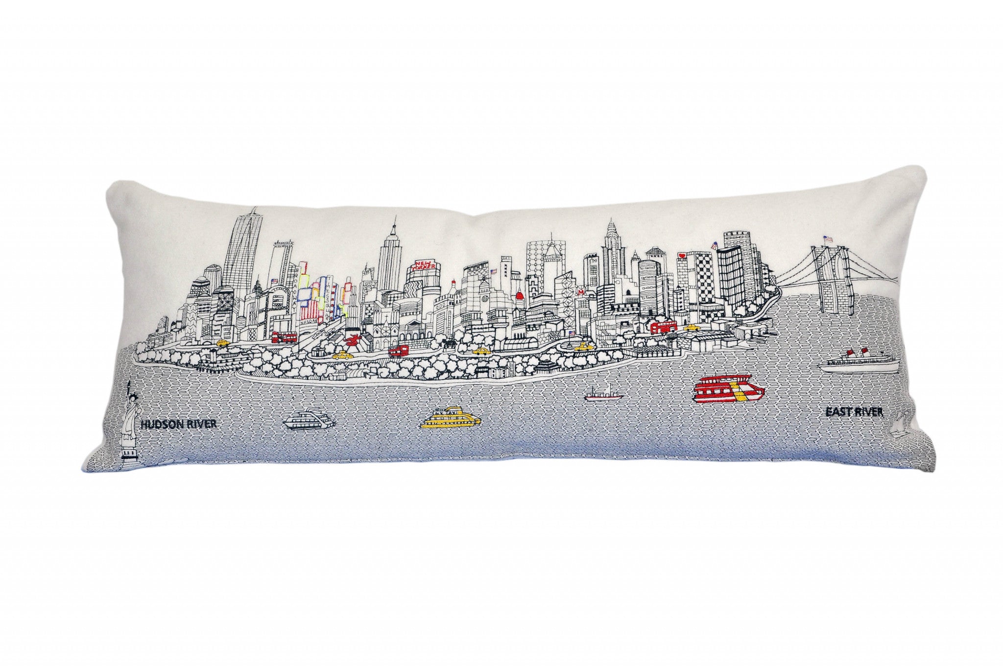 35" White NYC Daylight Skyline Lumbar Decorative Pillow