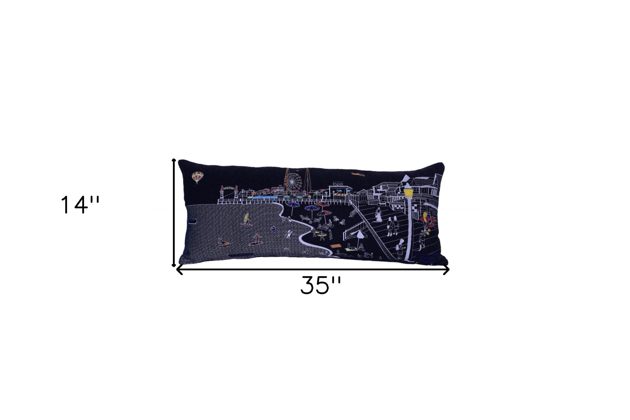 35" Black Ocean City Maryland Nighttime Skyline Lumbar Decorative Pillow