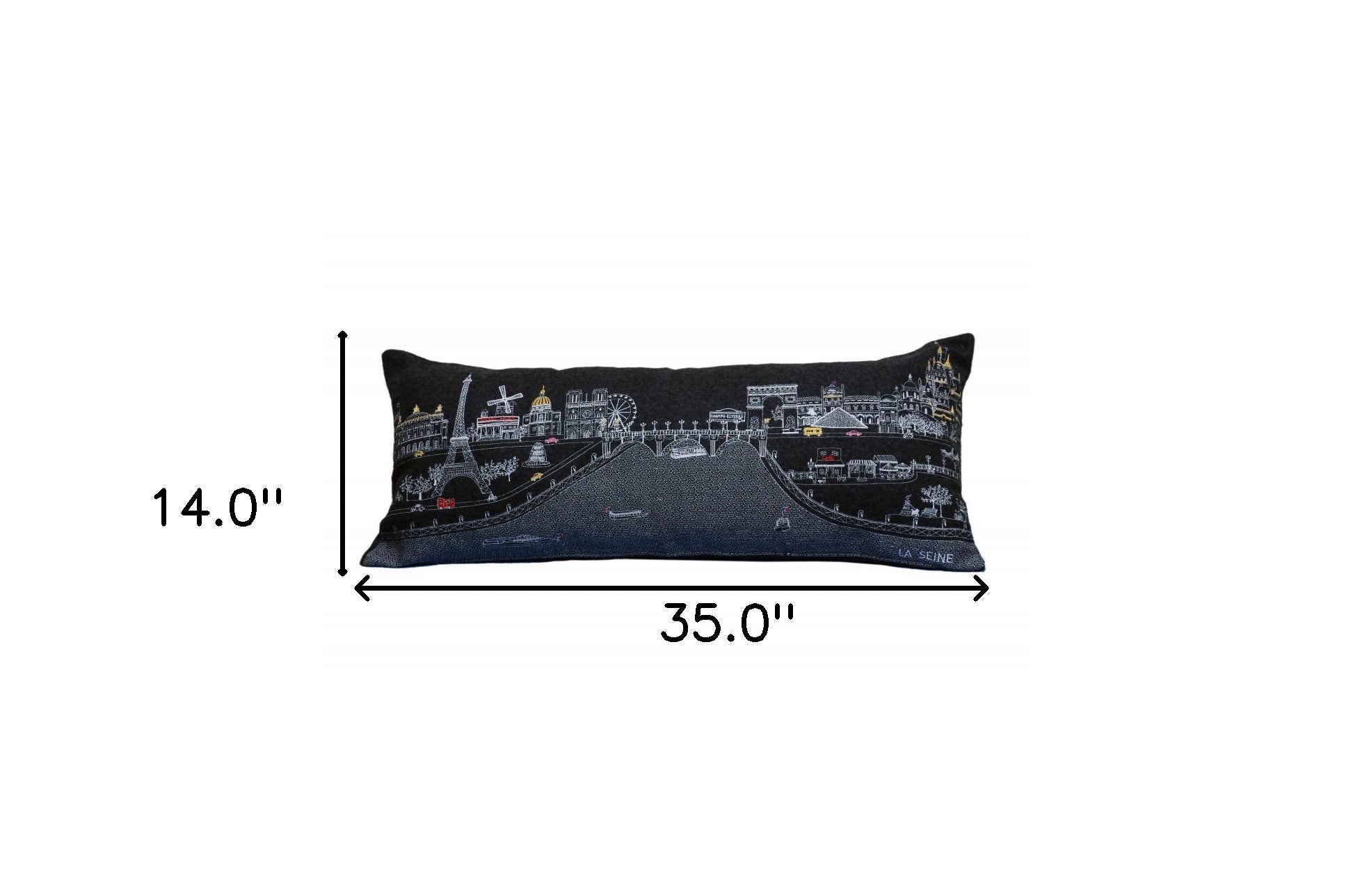 35" Black and White Paris Nighttime Skyline Standard Lumbar Decorative Pillow