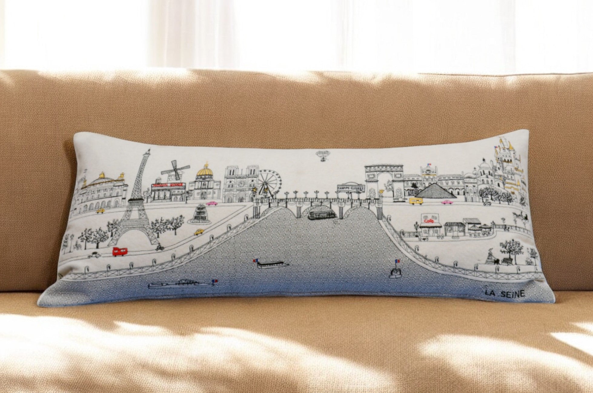 35" White Paris Daylight Skyline Lumbar Decorative Pillow