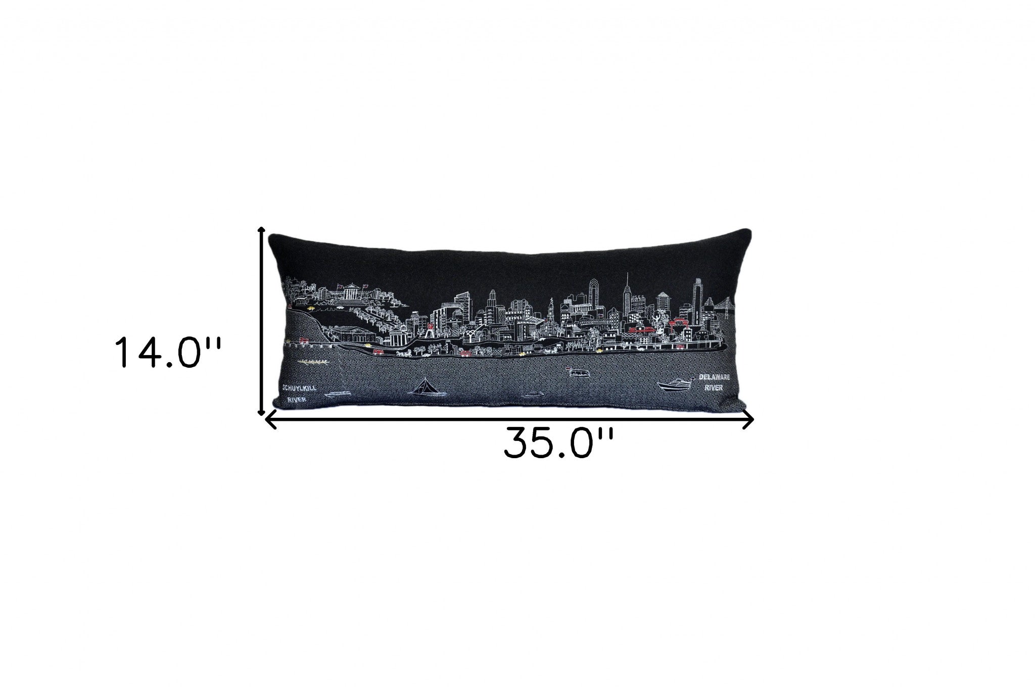 35" Black Philadelphia Nighttime Skyline Lumbar Decorative Pillow