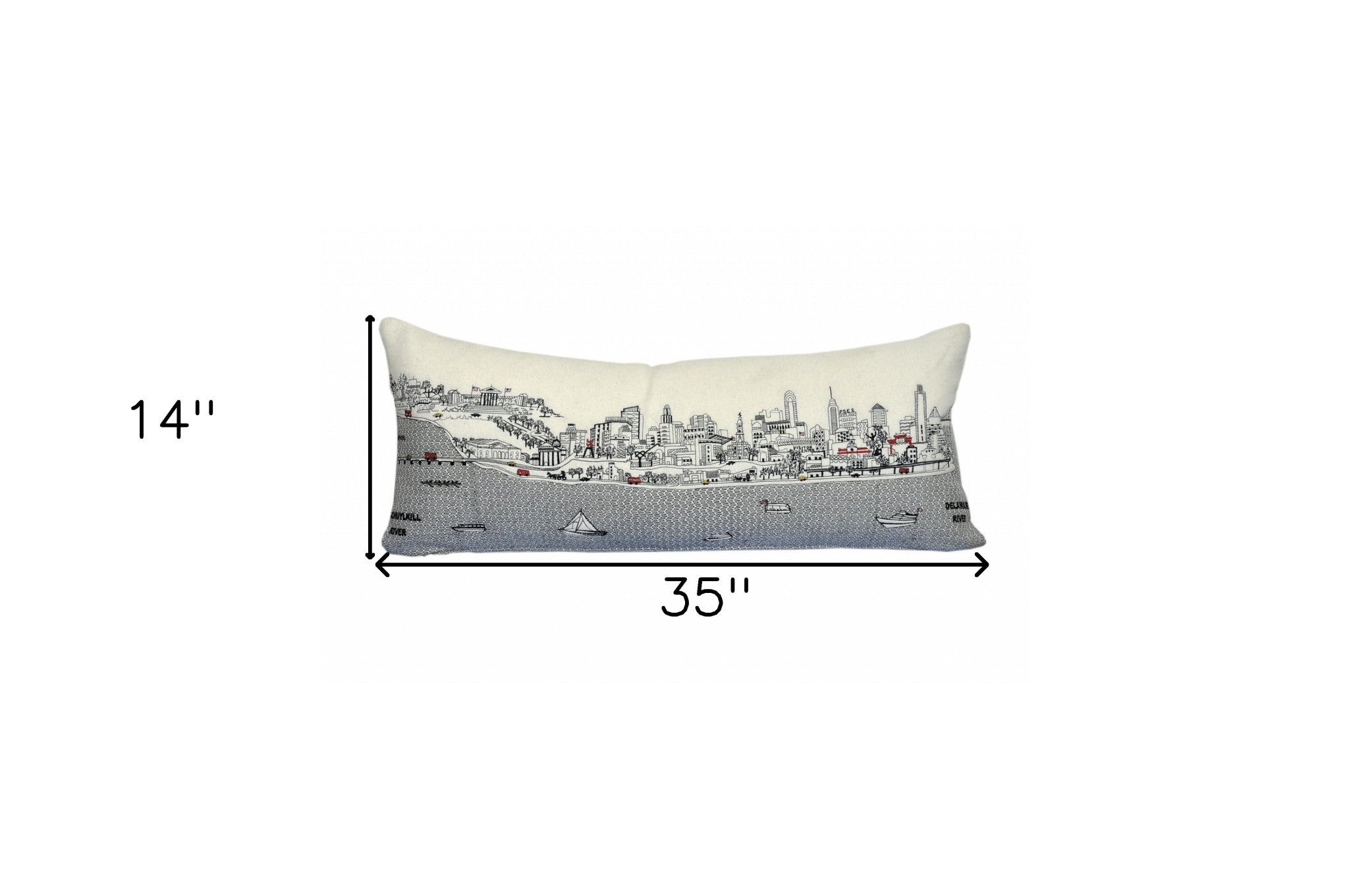 35" White Philadelphia Daylight Skyline Lumbar Decorative Pillow