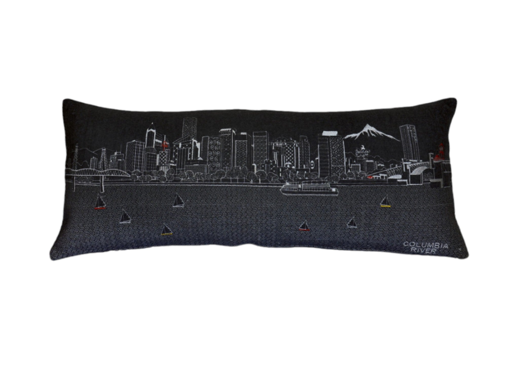 35" Black Portland Nighttime Skyline Lumbar Decorative Pillow