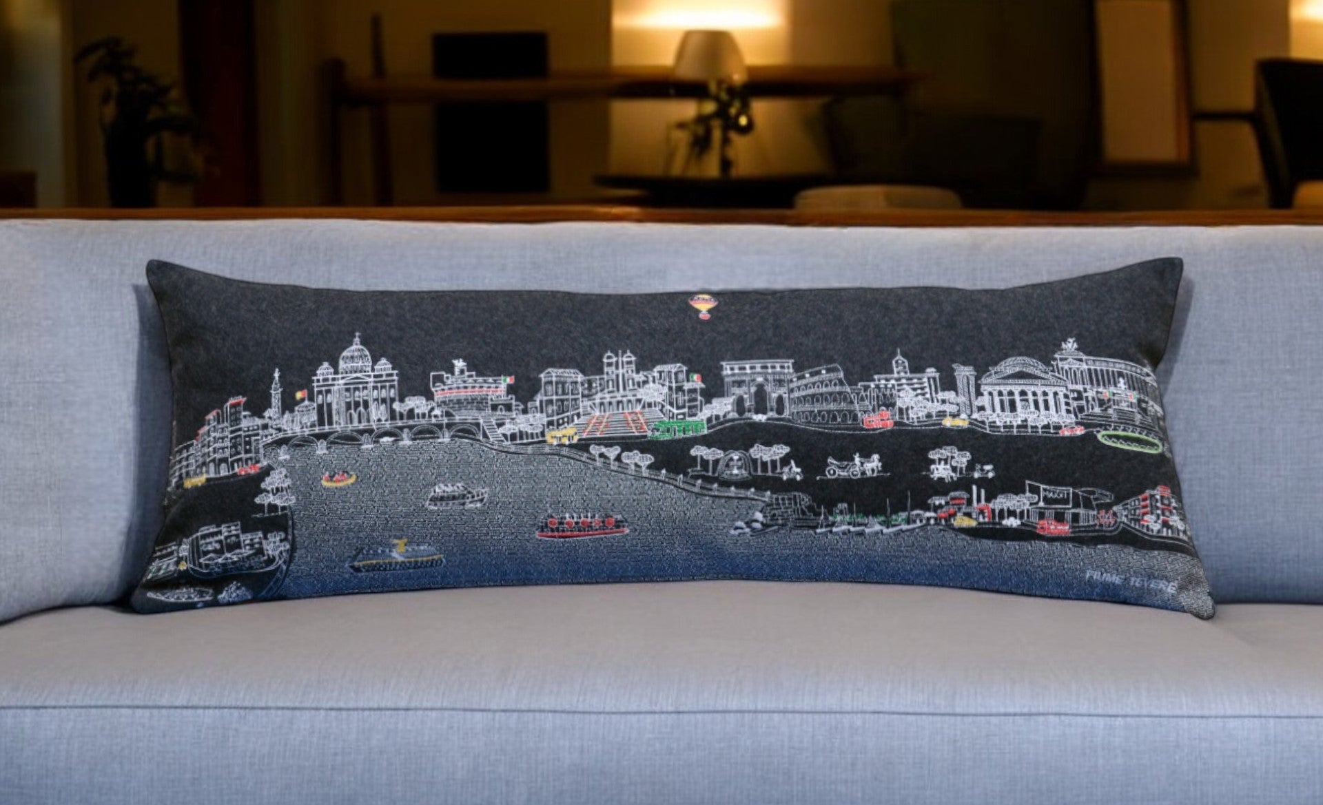 35" Black Rome Nighttime Skyline Lumbar Decorative Pillow