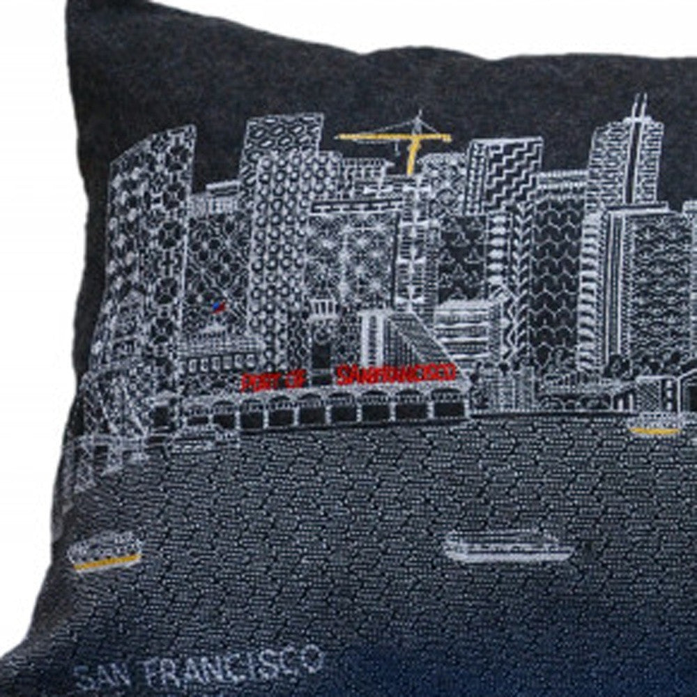 35" Black San Francisco Nighttime Skyline Lumbar Decorative Pillow