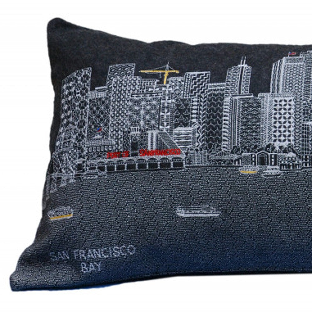 35" Black San Francisco Nighttime Skyline Lumbar Decorative Pillow