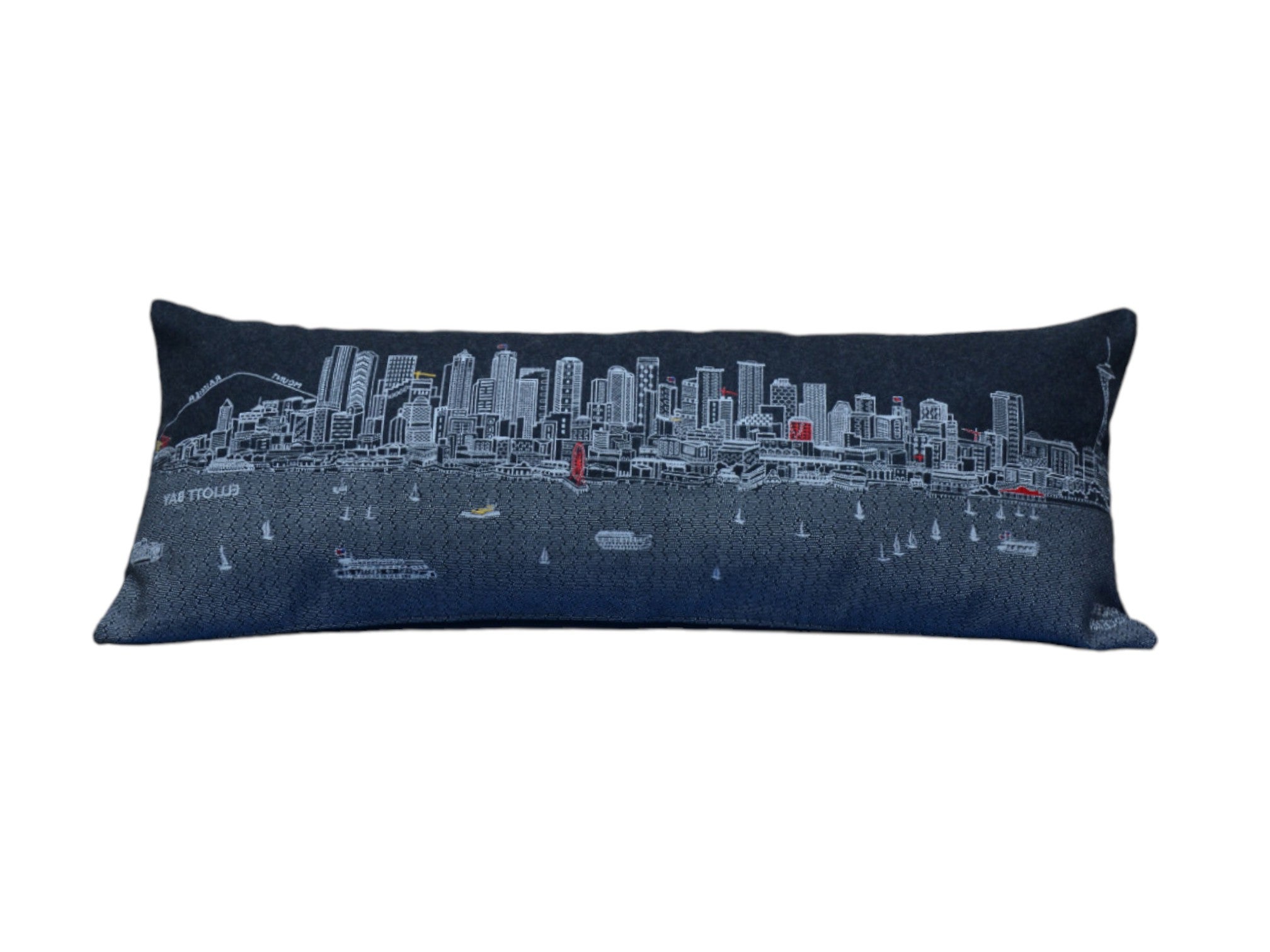 35" Black Seattle Nighttime Skyline Lumbar Decorative Pillow