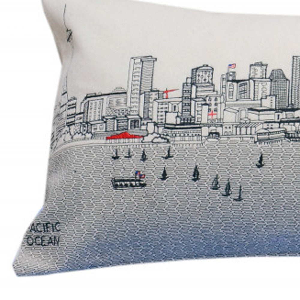 35" White Seattle Daylight Skyline Lumbar Decorative Pillow