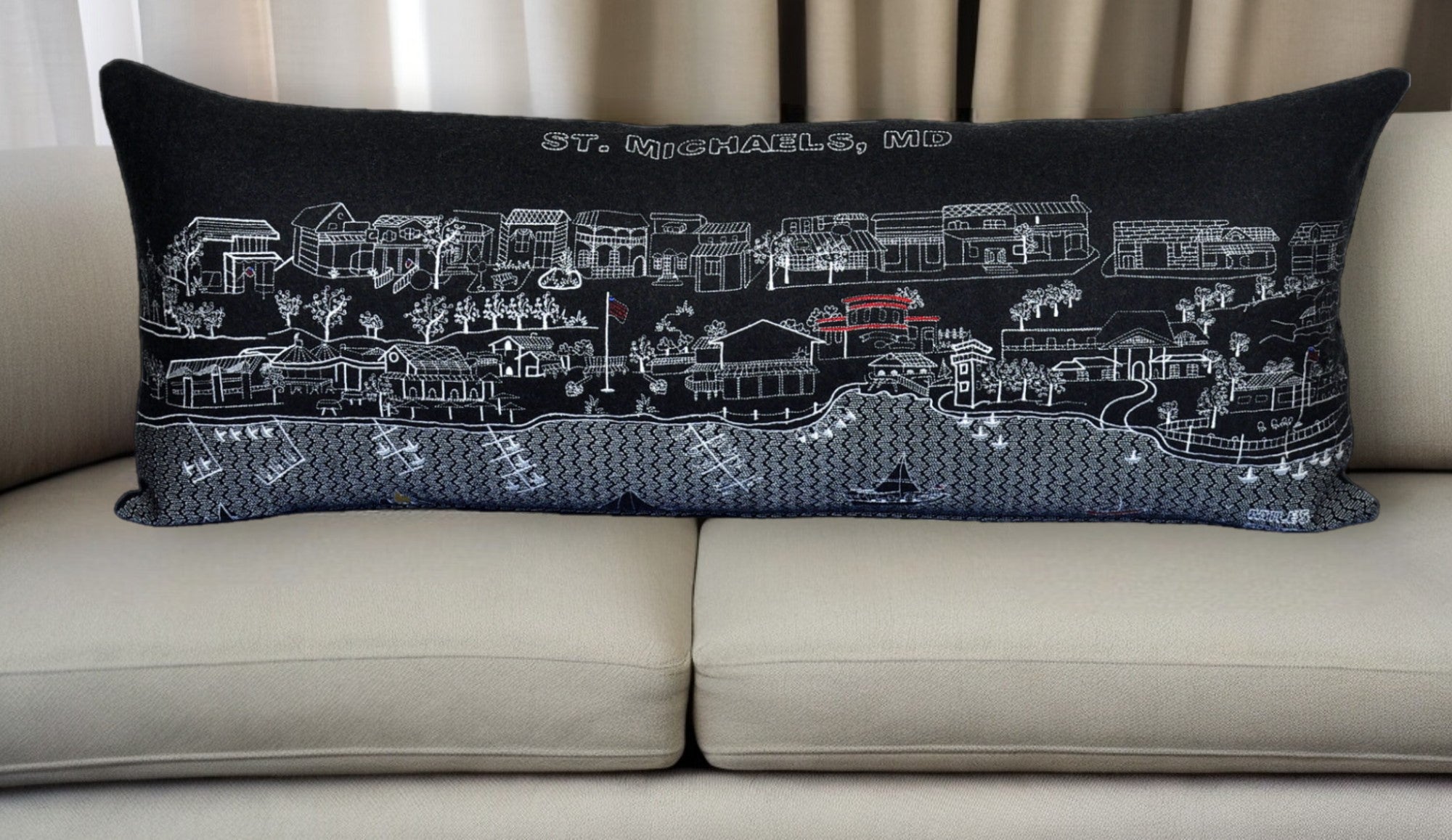 35" Black St Michael's Nighttime Skyline Lumbar Decorative Pillow