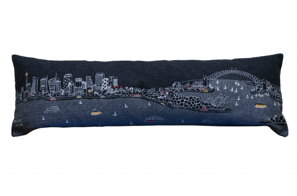 35" Black Sydney Nighttime Skyline Lumbar Decorative Pillow