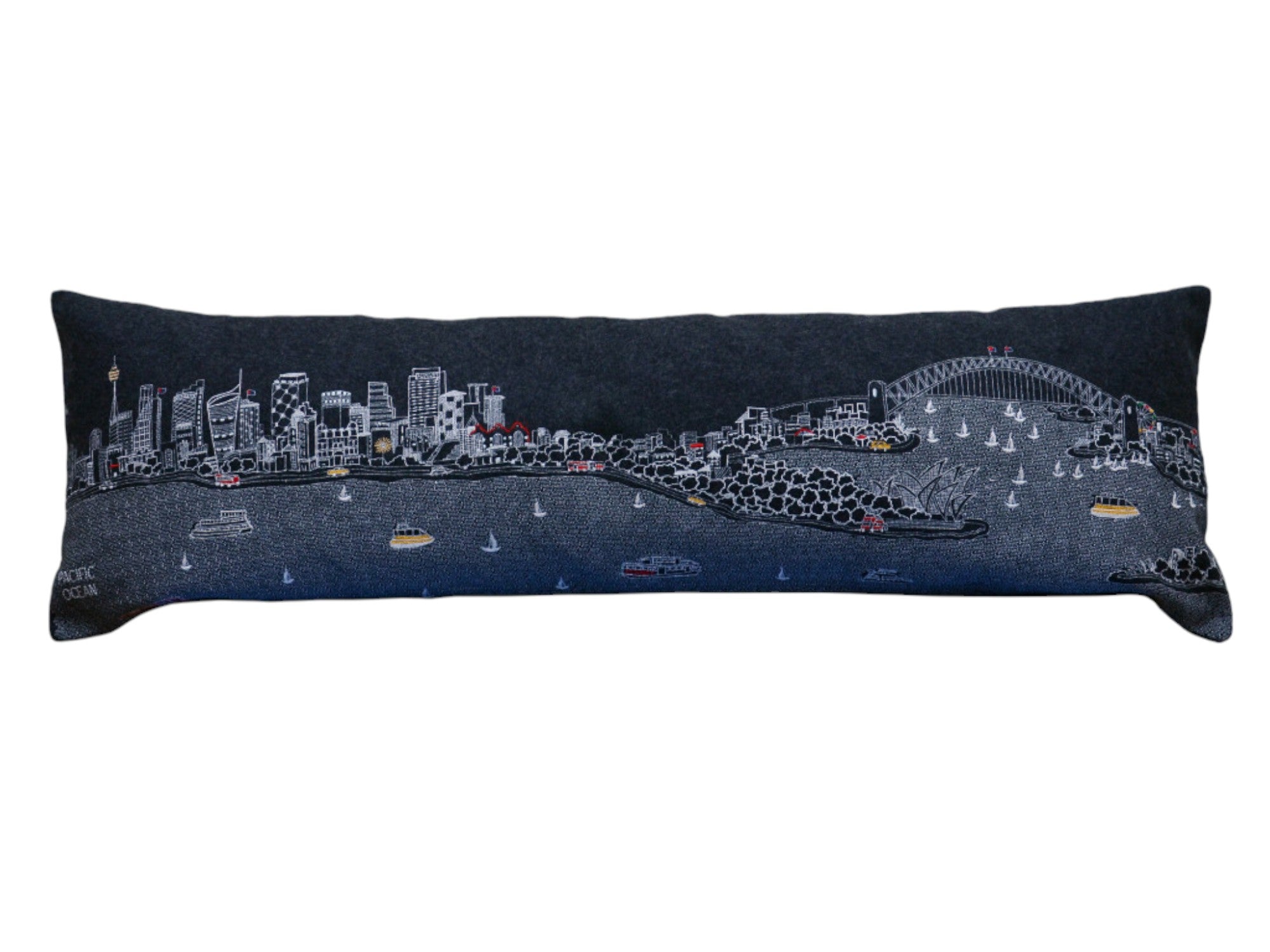 35" Black Sydney Nighttime Skyline Lumbar Decorative Pillow