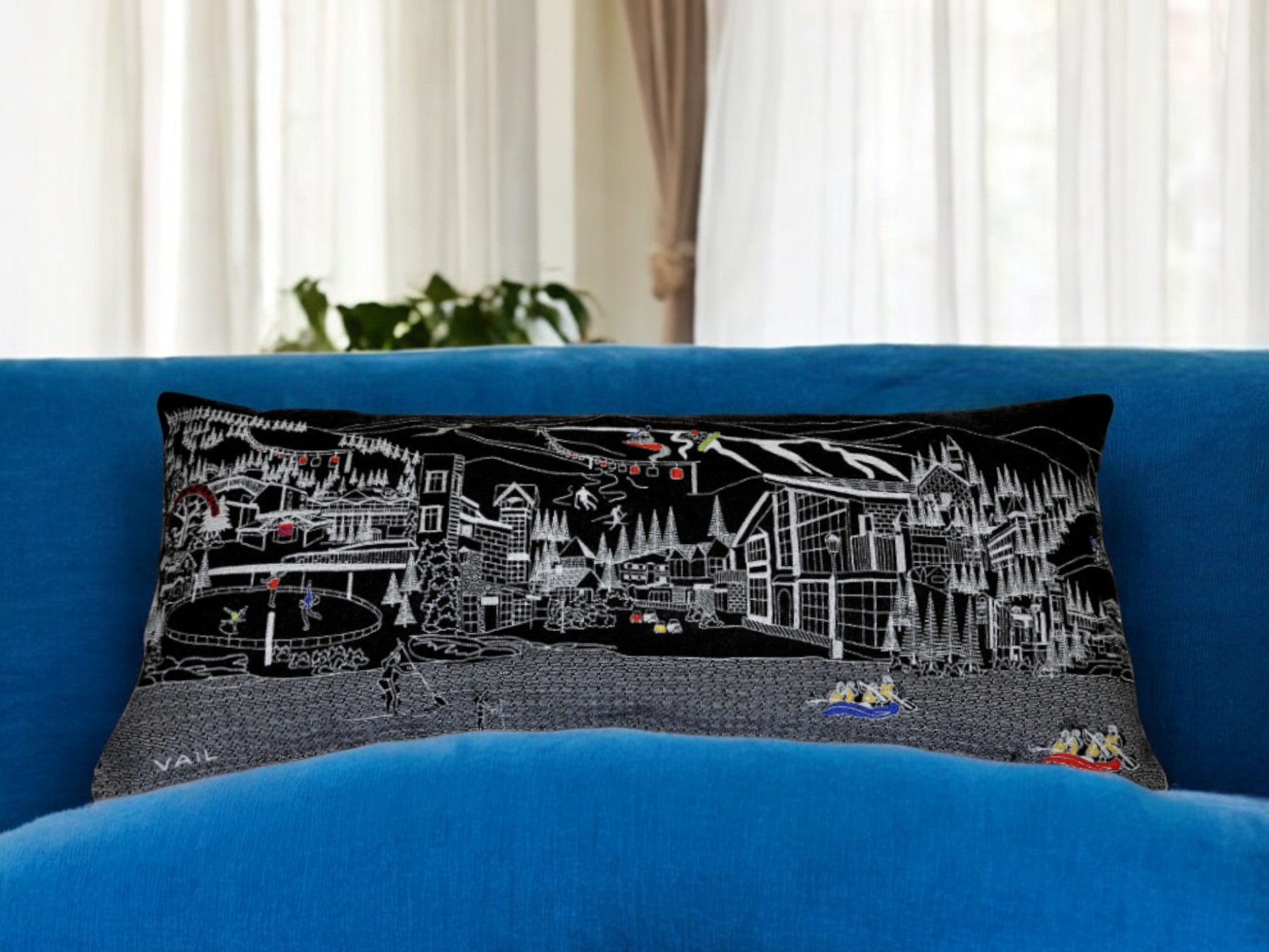 35" Black Vail Nighttime Skyline Lumbar Decorative Pillow