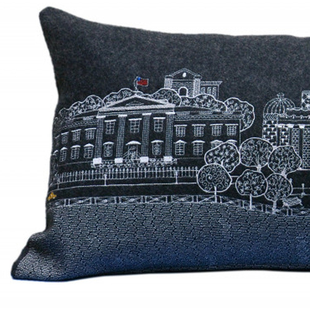 35" Black Washington DC Nighttime Skyline Lumbar Decorative Pillow