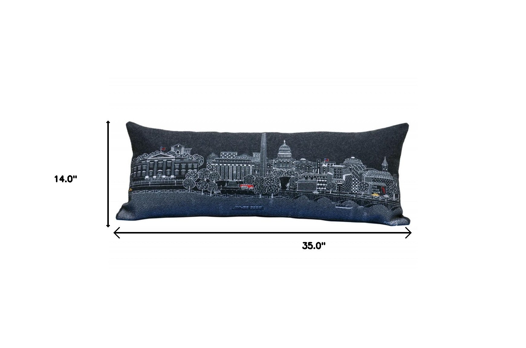 35" Black Washington DC Nighttime Skyline Lumbar Decorative Pillow