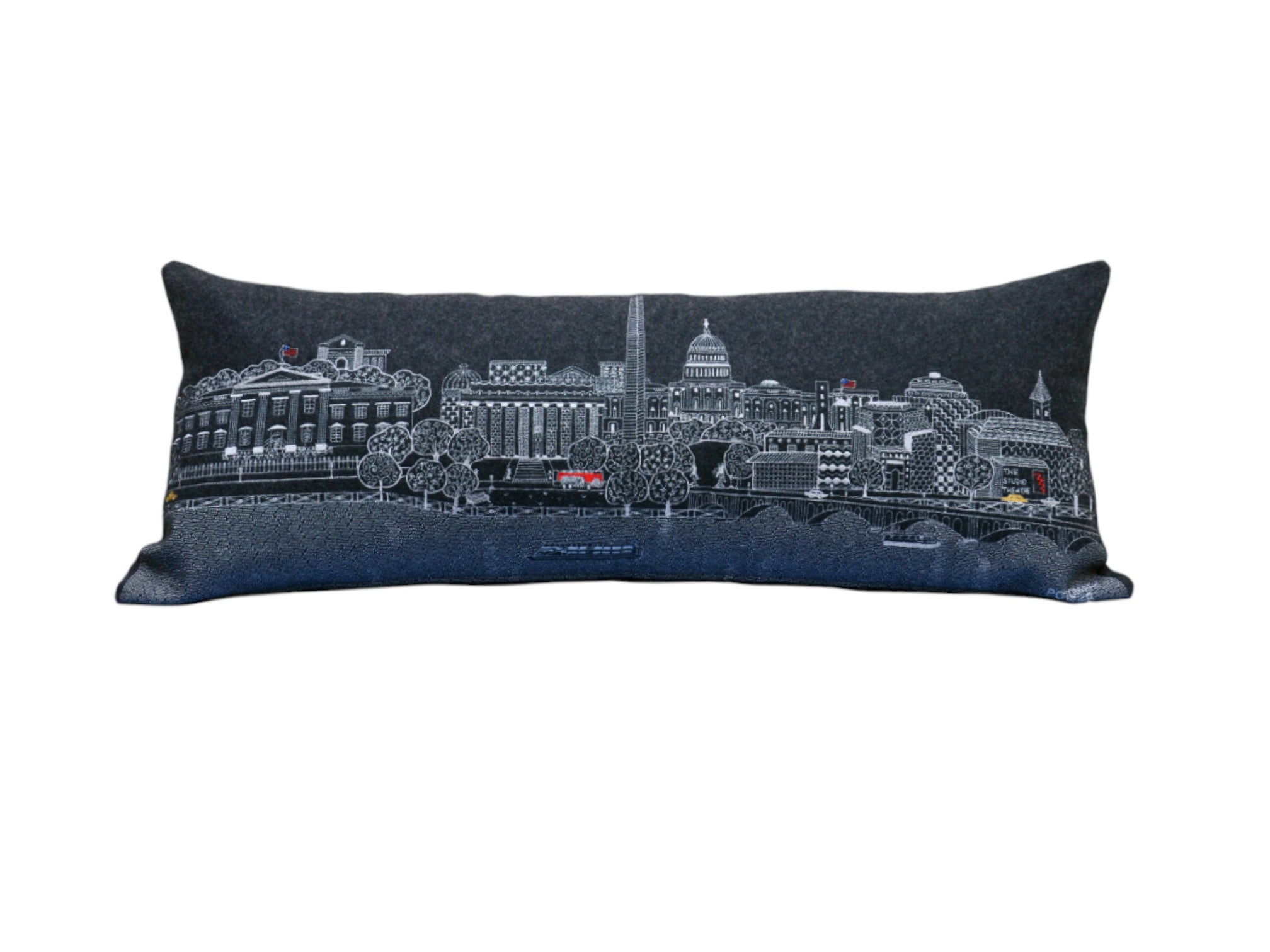 35" Black Washington DC Nighttime Skyline Lumbar Decorative Pillow