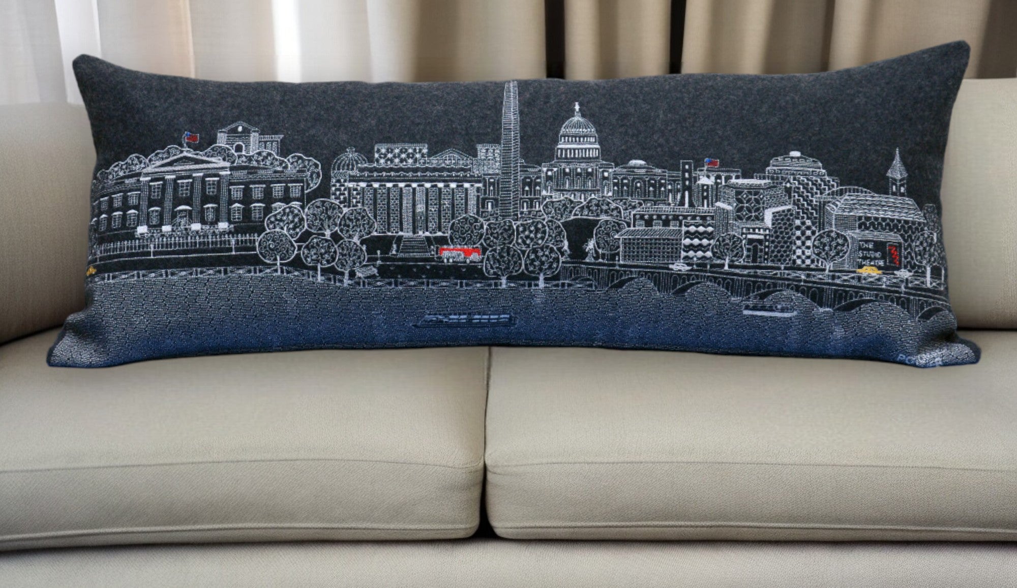 35" Black Washington DC Nighttime Skyline Lumbar Decorative Pillow