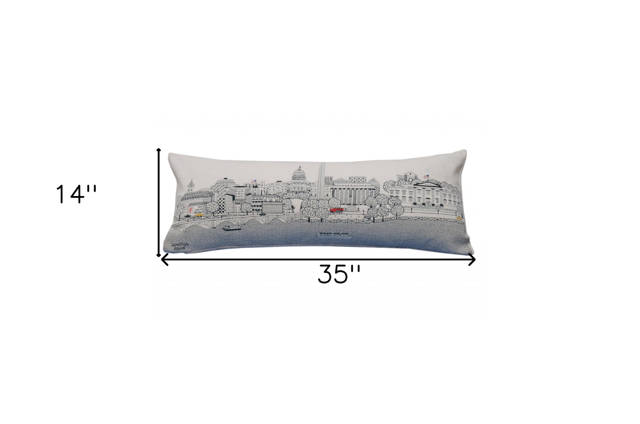 35" White Washington DC Daylight Skyline Lumbar Decorative Pillow