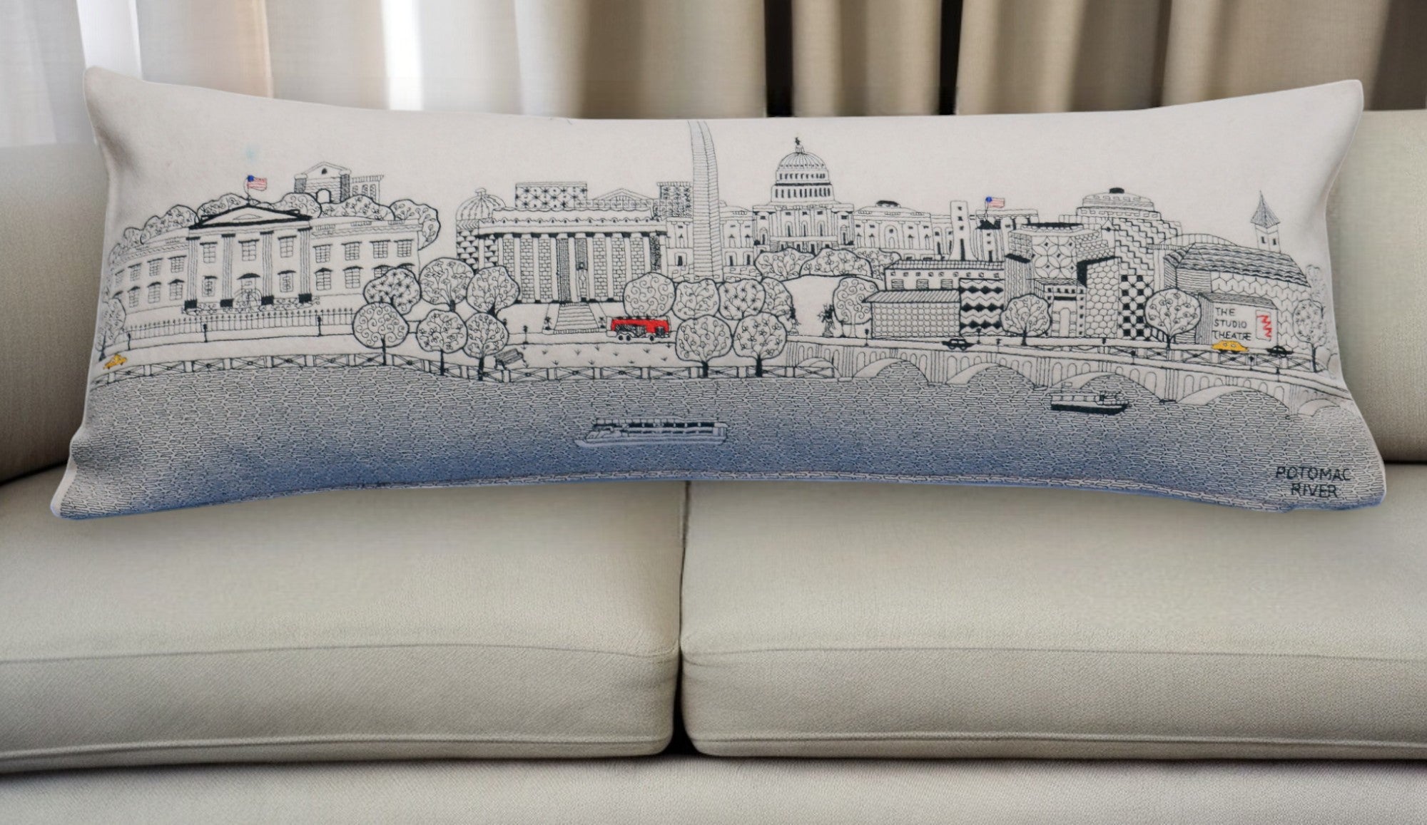 35" White Washington DC Daylight Skyline Lumbar Decorative Pillow