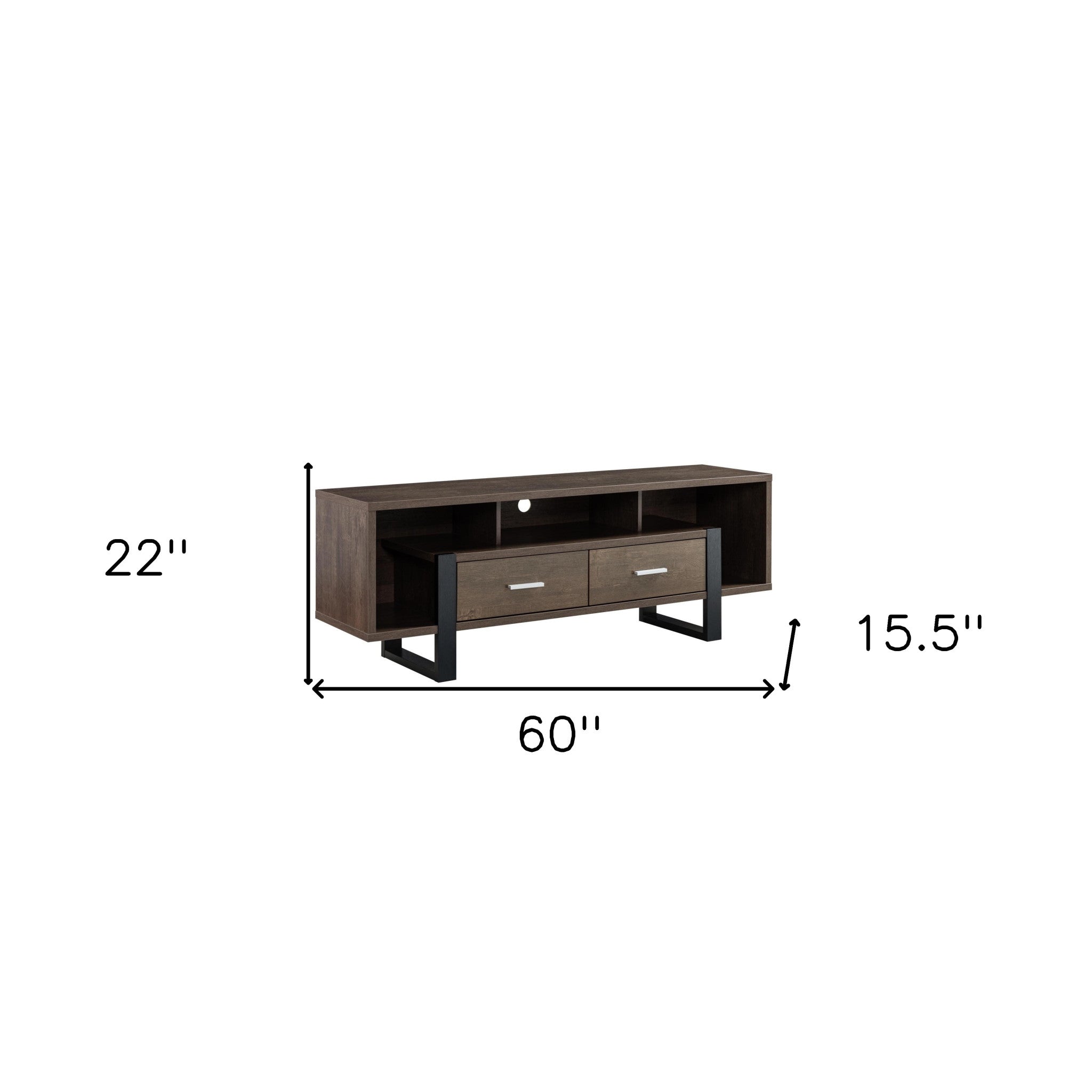 60" Walnut Oak And Black Manufactured Wood Cabinet Enclosed Storage TV Stand