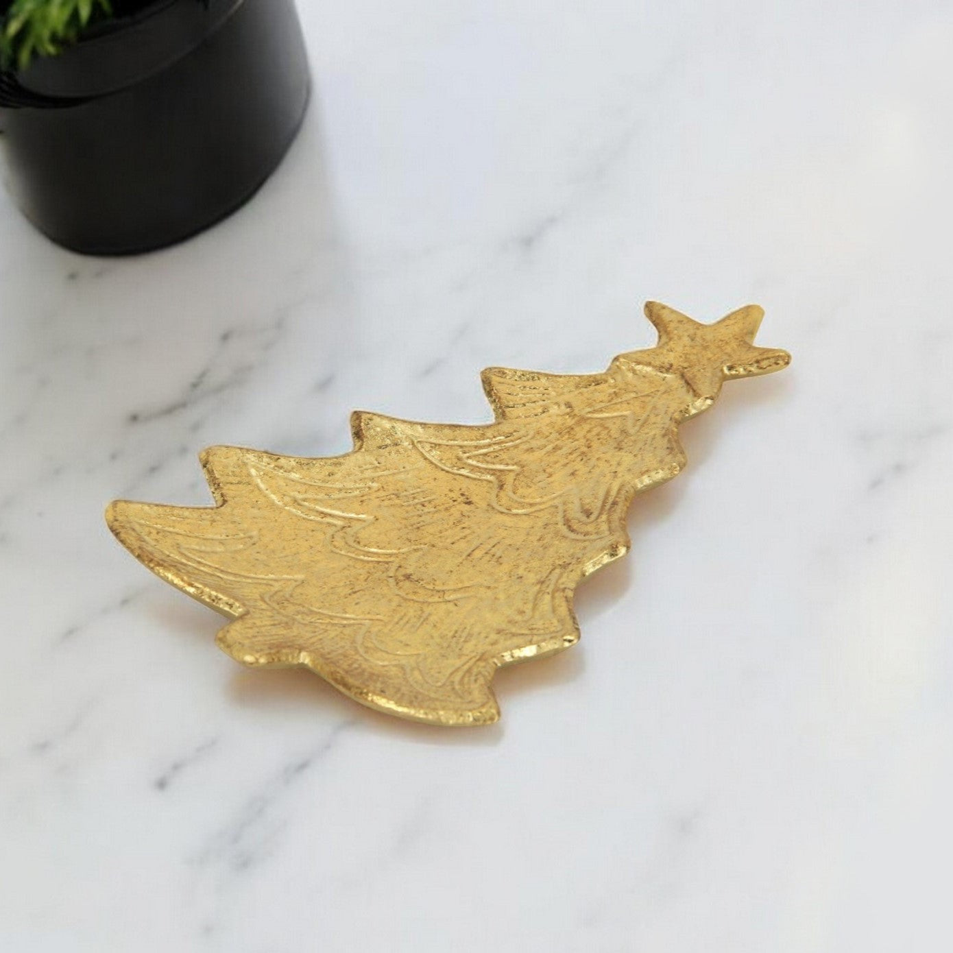 9" Gold Christmas Tree Cast Iron Vanity Tray