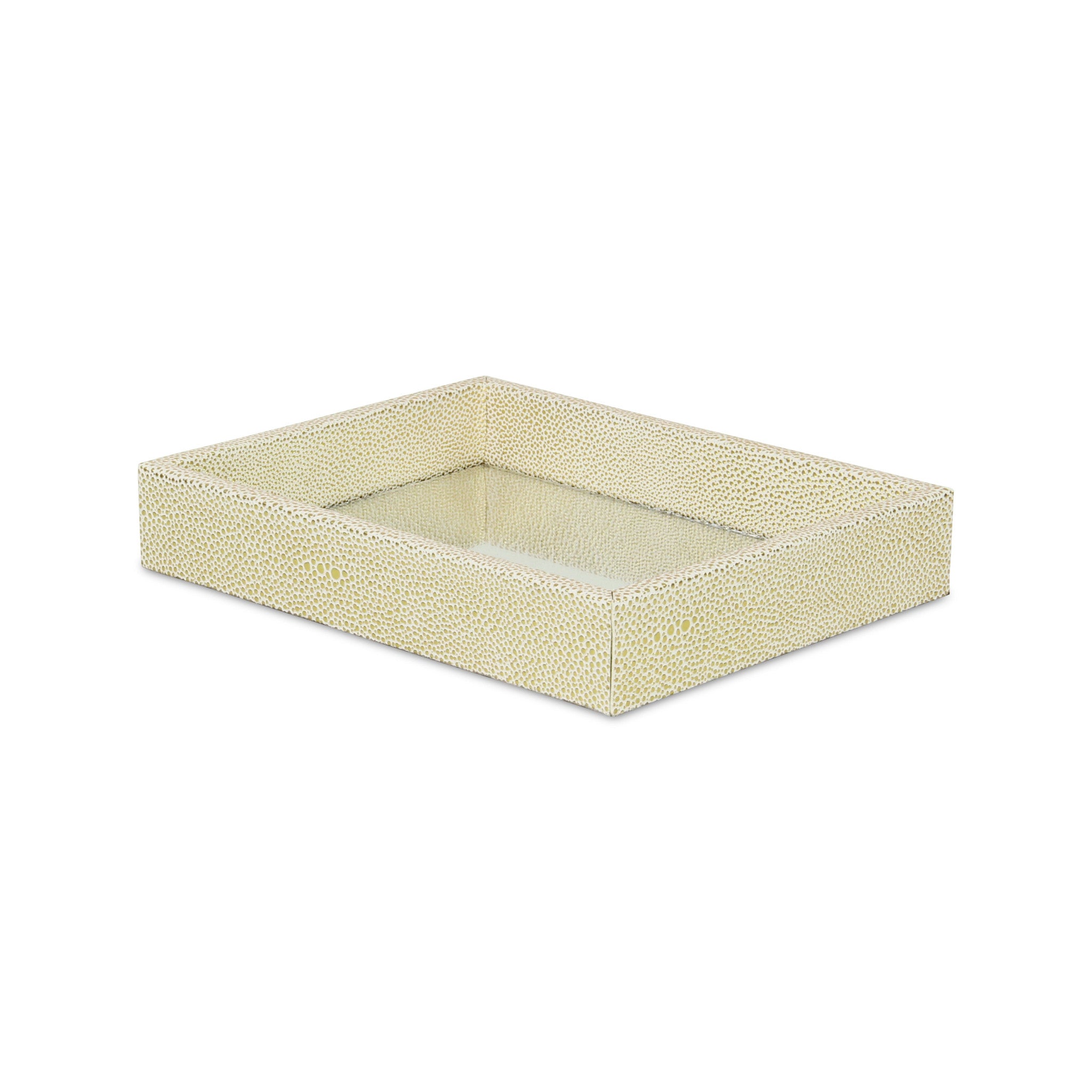 10" White And Gold Rectangular Mirrored Tray