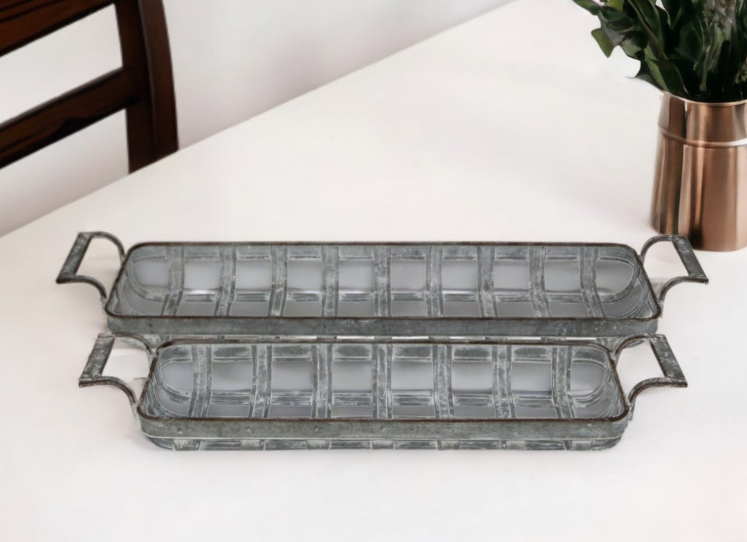 Set of Two Gray Metal Handmade Tray With Handles