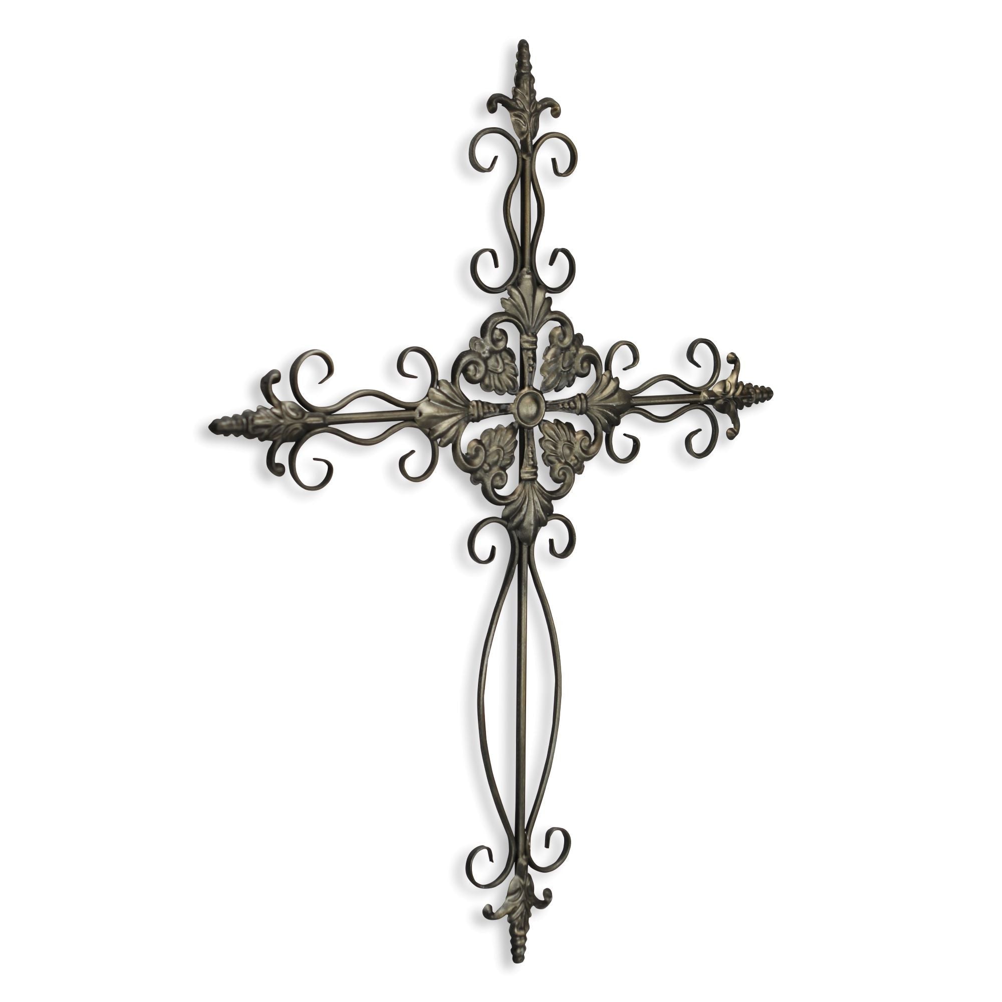 22" Gray Metal Scroll Design Gray Hanging Cross Wall Decor