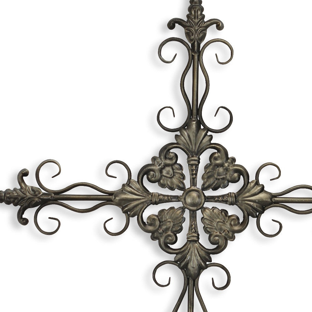 22" Gray Metal Scroll Design Gray Hanging Cross Wall Decor