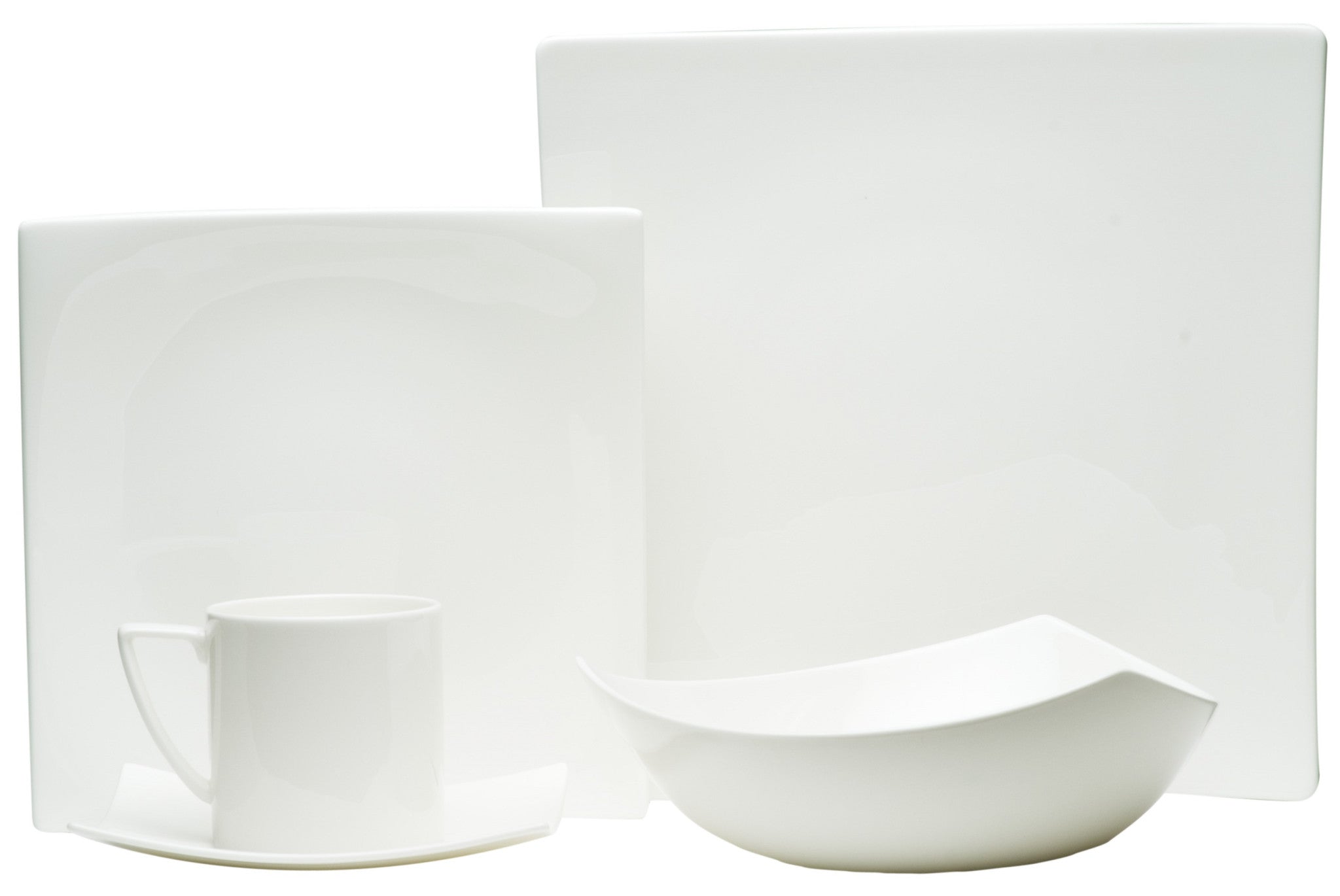 White Five Piece Square Bone China Dinnerware Set