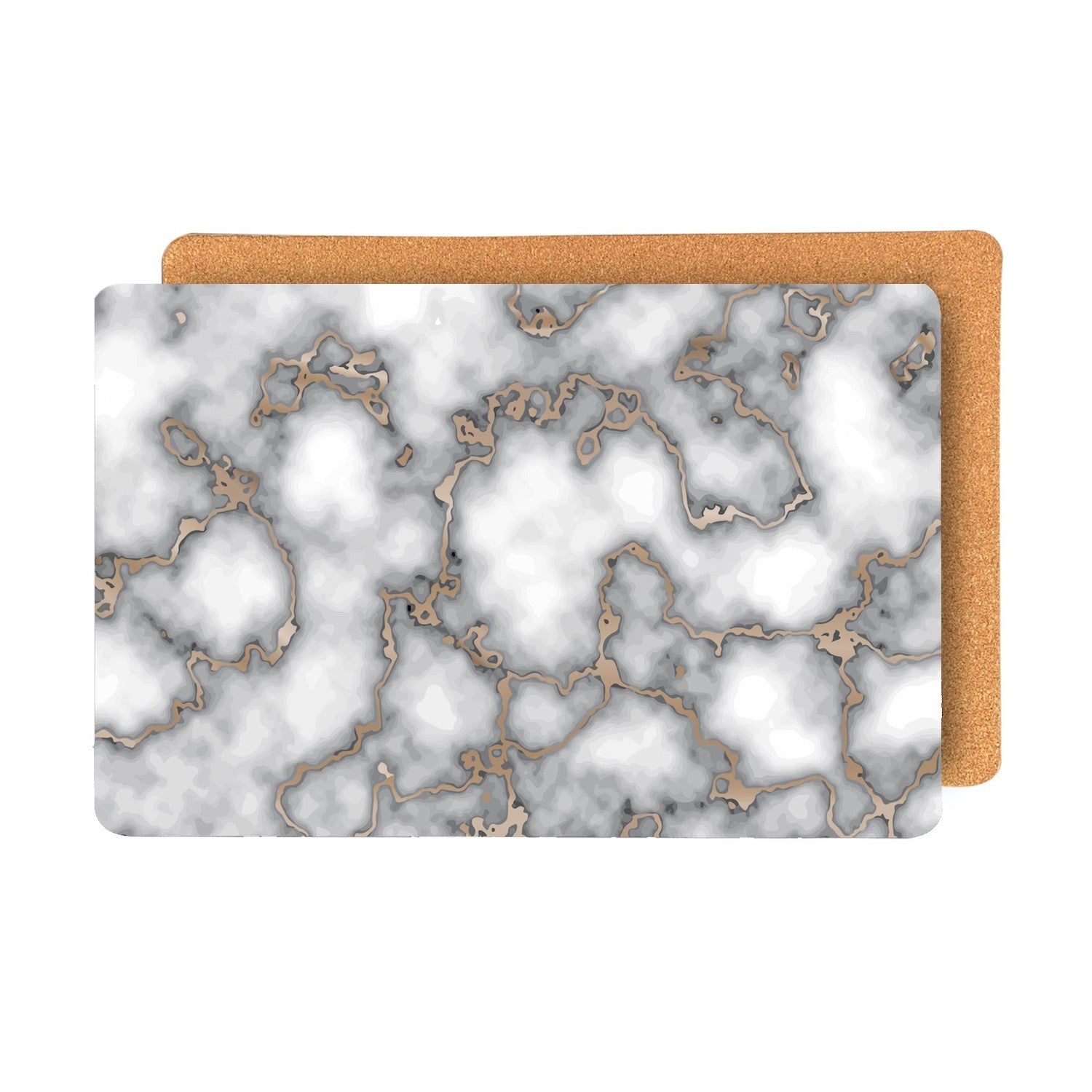 Set of Two Gray and Gold Abstract Cork Rectangular Indoor Outdoor Placemats