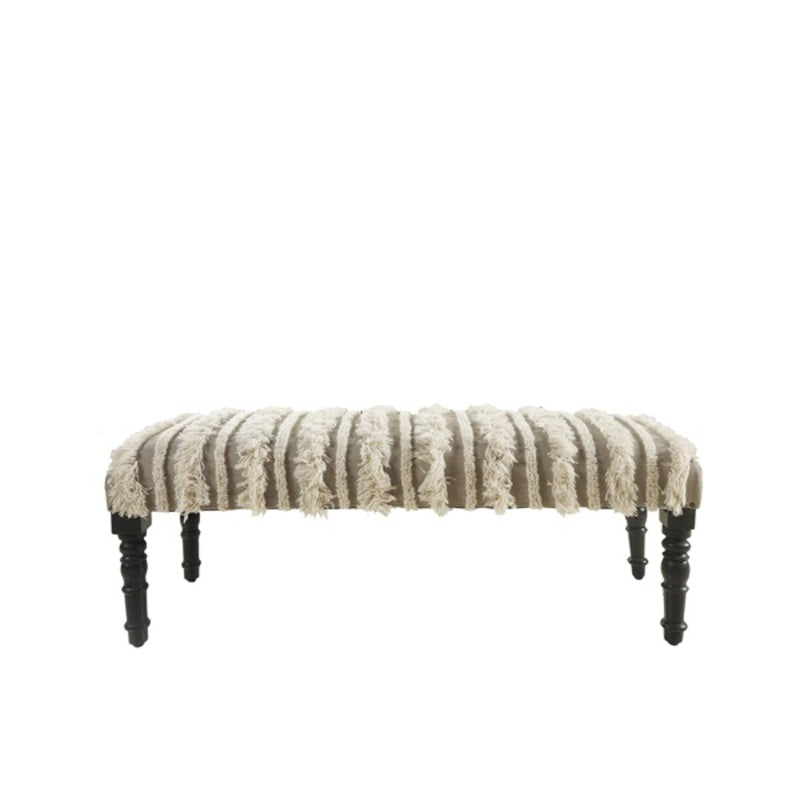 47" Cream Textural Boho Stripe Black Leg Upholstered Bench