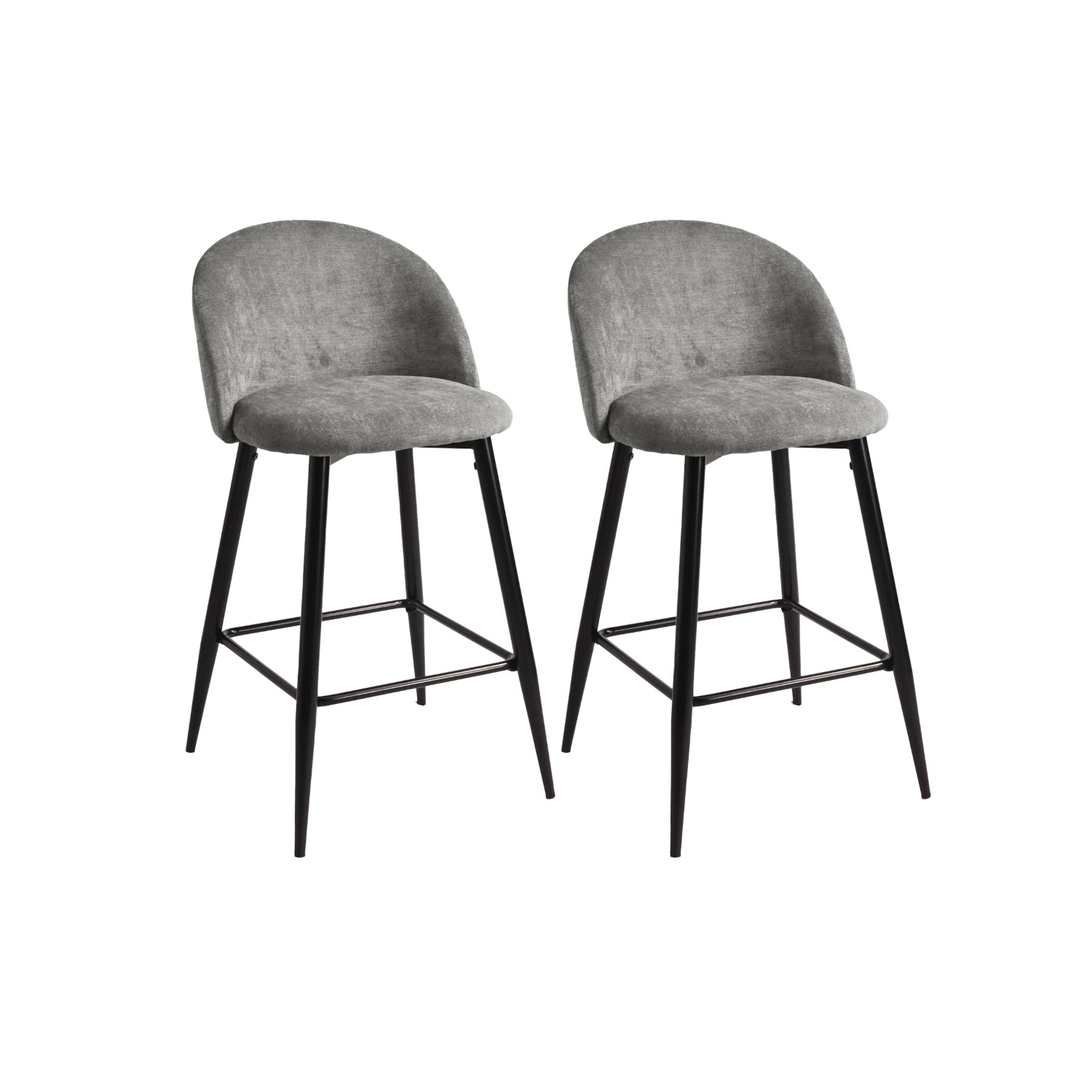 Set of Two 26" Gray And Black Steel Low Back Counter Height Bar Chairs