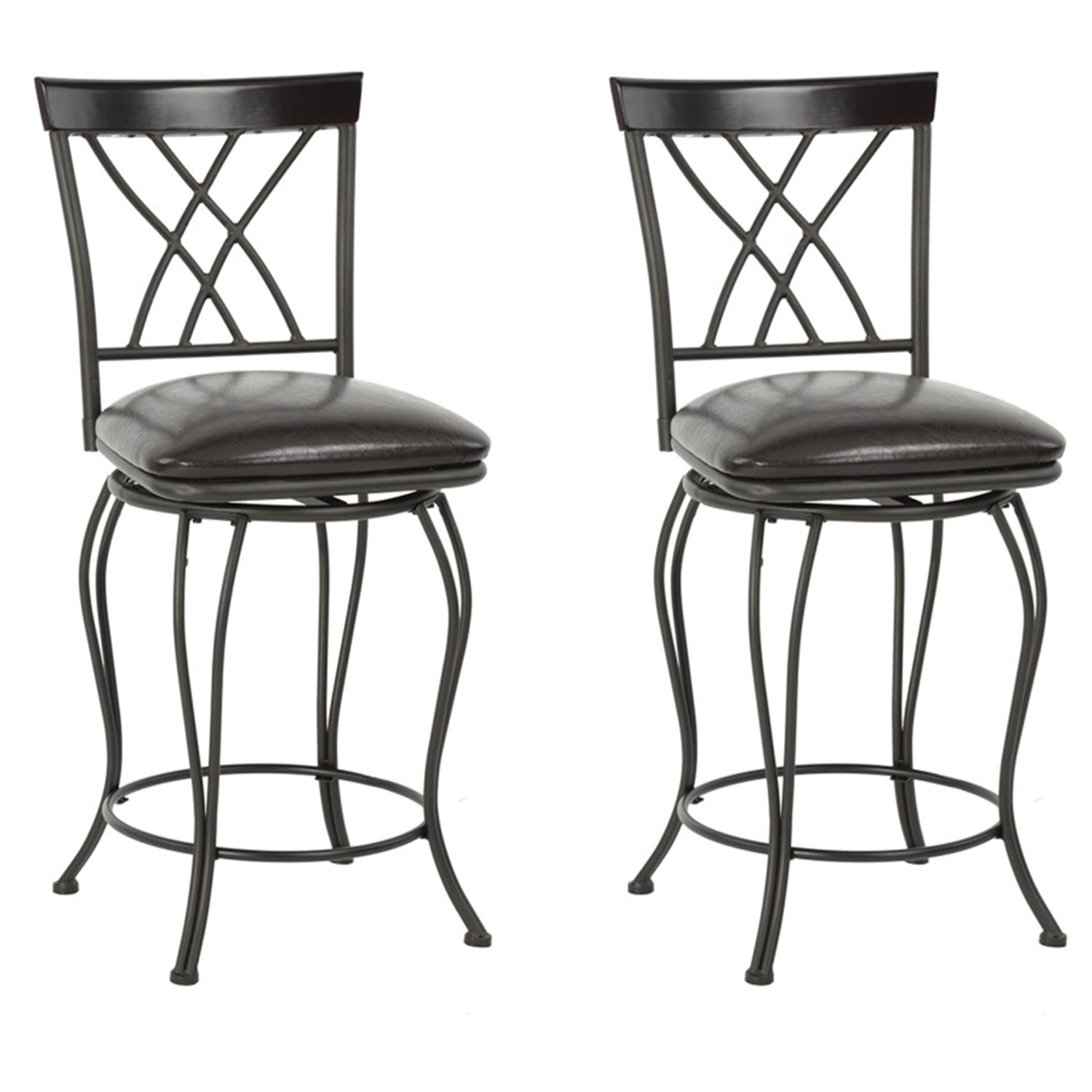 Set of Two 24" Black Steel Swivel Counter Height Bar Chairs