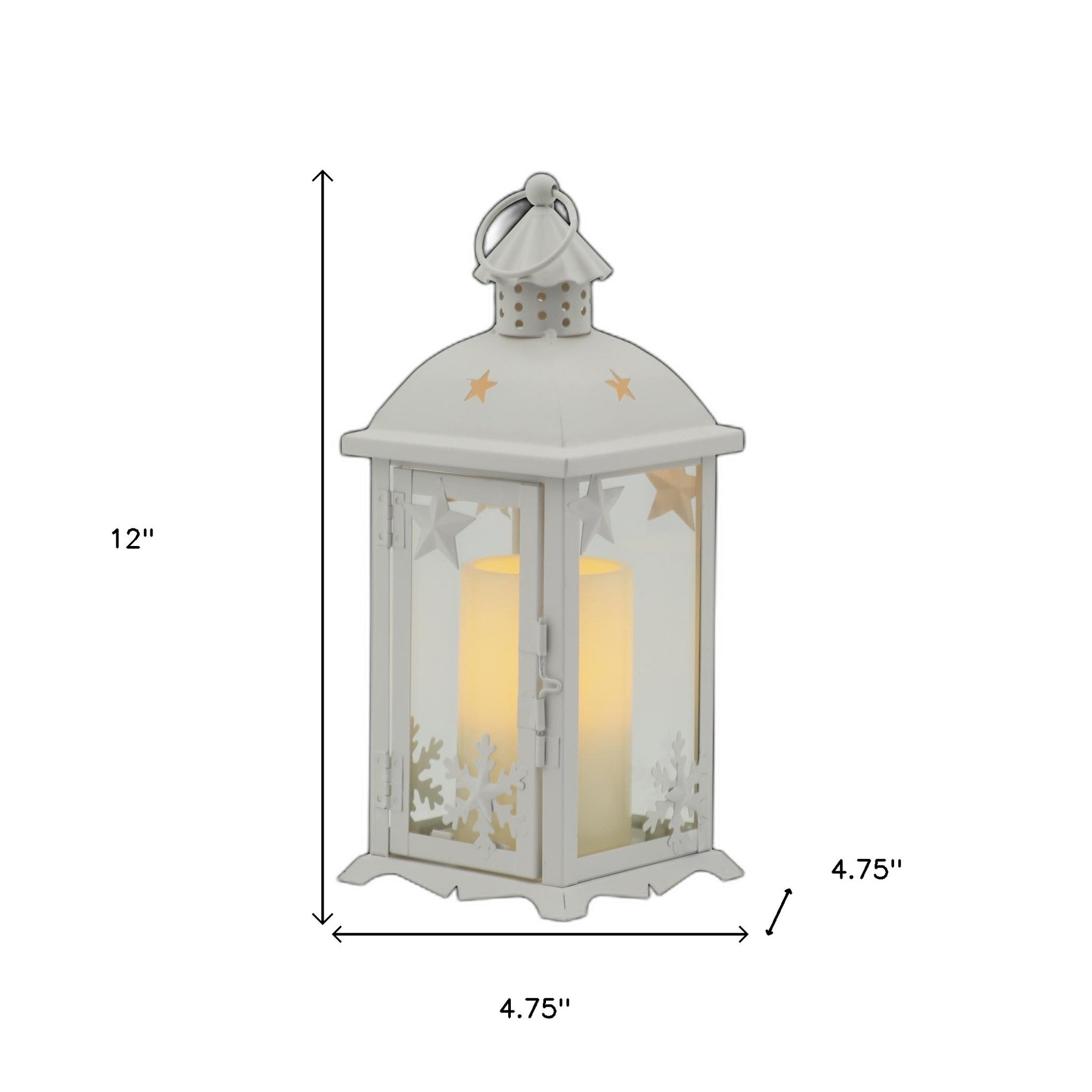 12" White Metal Tabletop Lantern Candle Holder With Candle