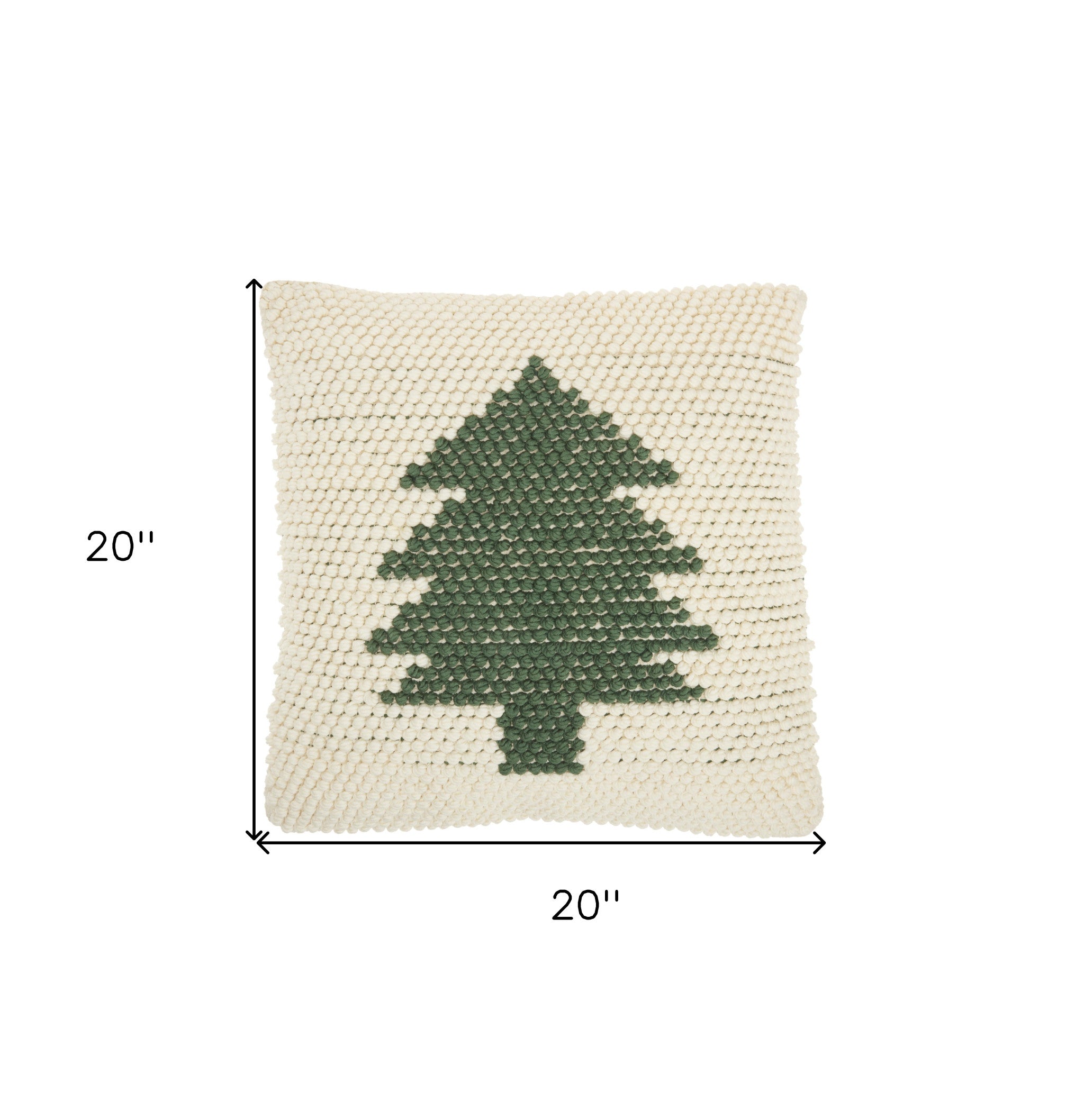 20" X 20" Green And Ivory Christmas Tree Textural Throw Pillow