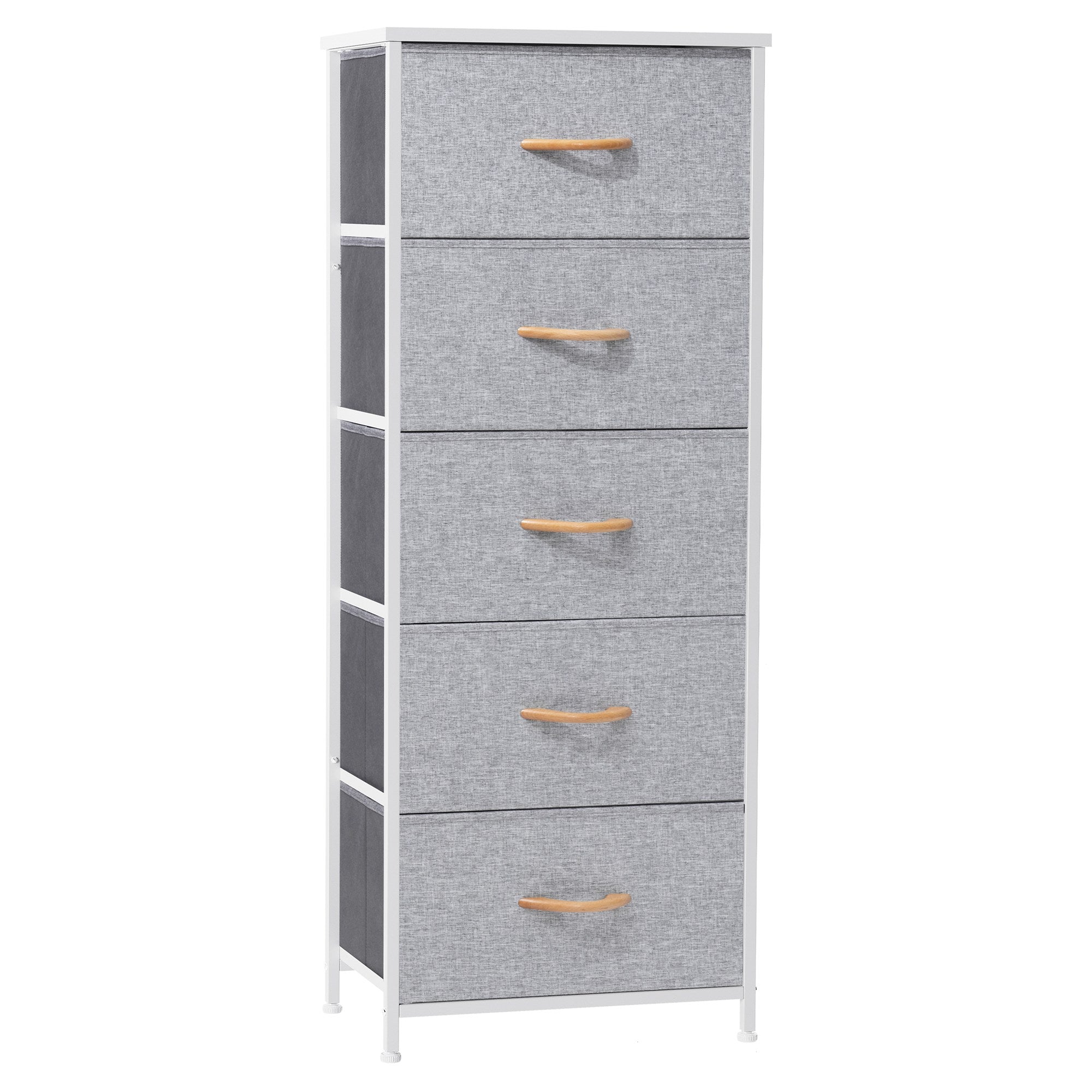 18" Gray and White Steel and Fabric Five Drawer Chest