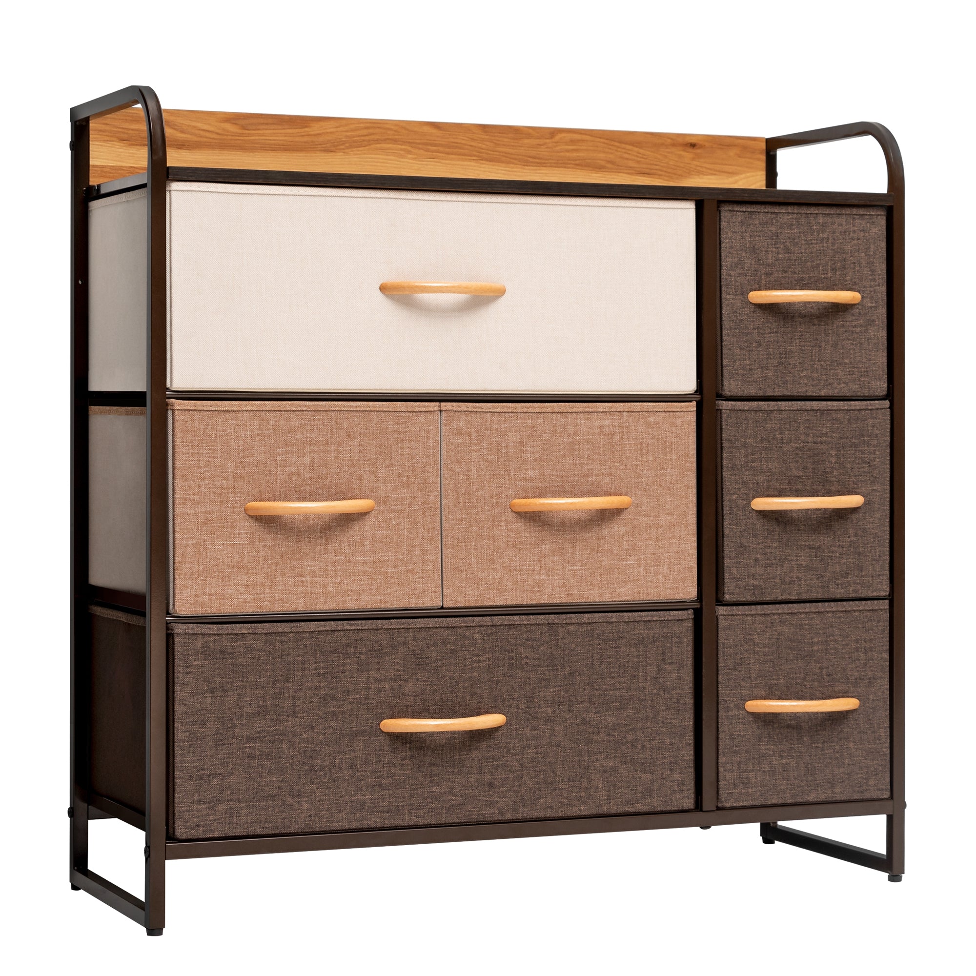 32" Brown Steel and Fabric Seven Drawer Dresser
