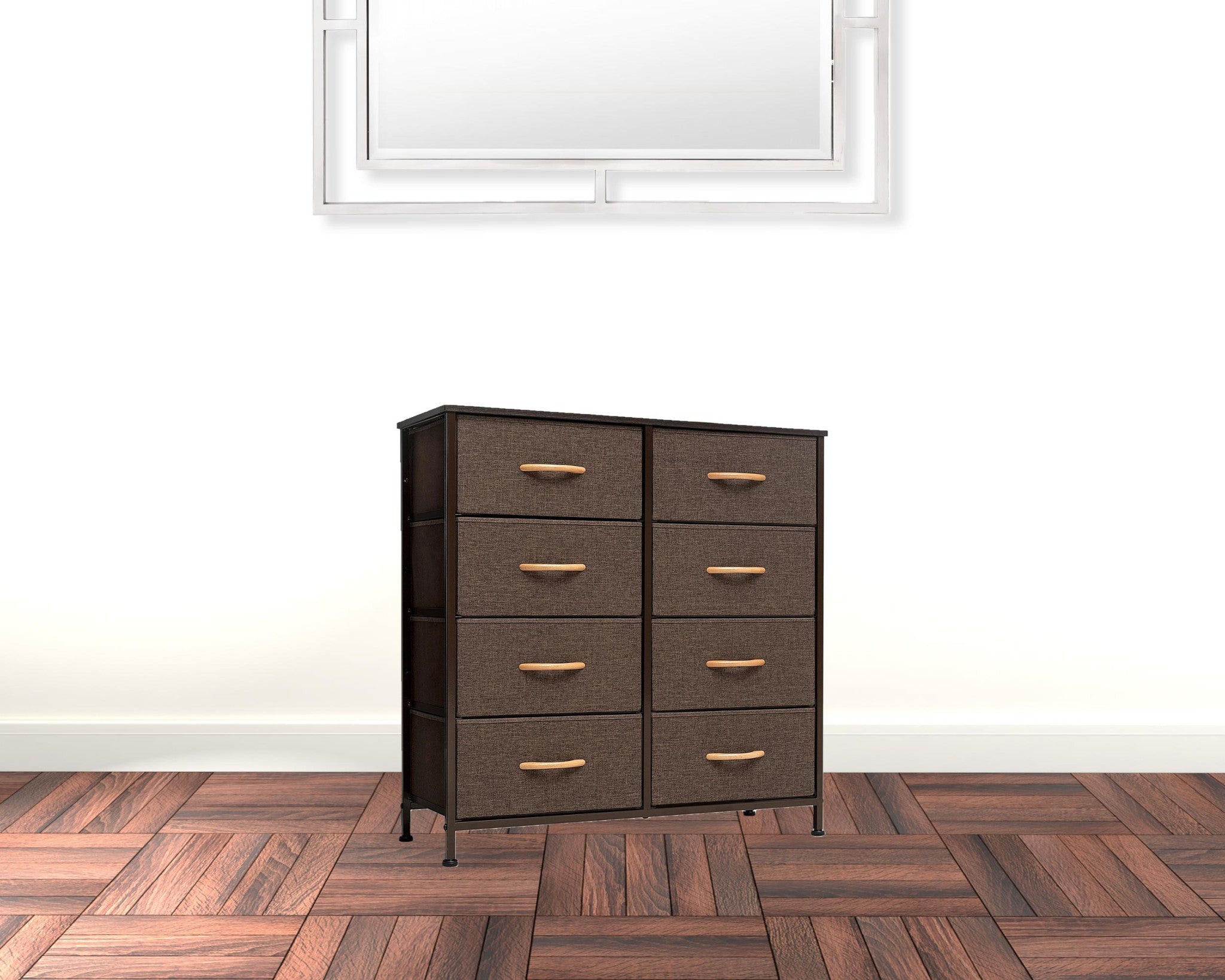 32" Brown Steel and Fabric Eight Drawer Chest