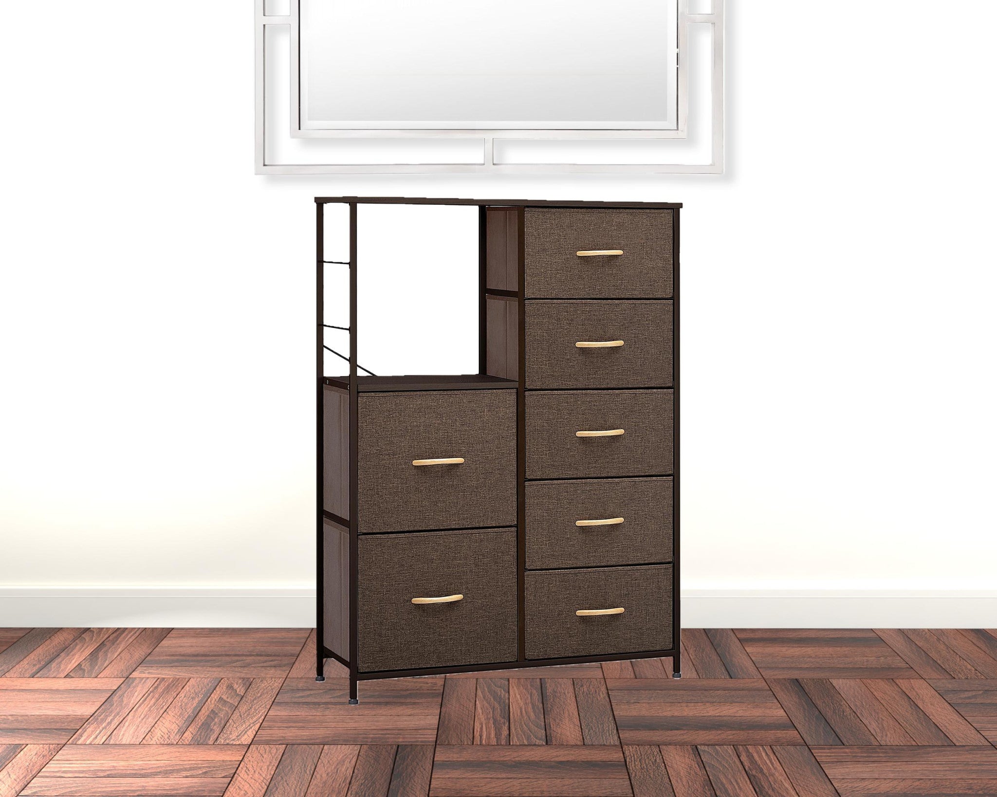 34" Brown Steel and Fabric Seven Drawer Chest