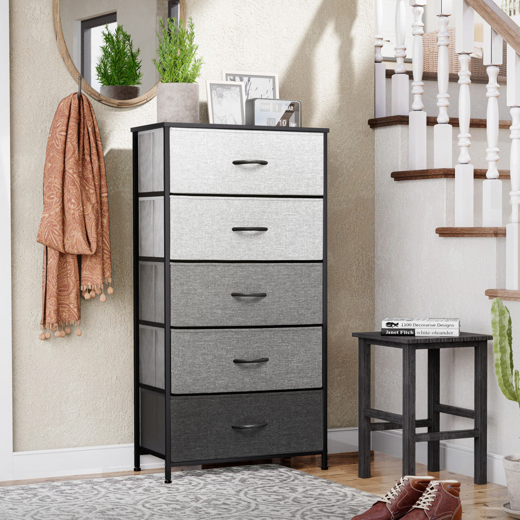 23" Gray and Black Steel and Fabric Five Drawer Double Dresser