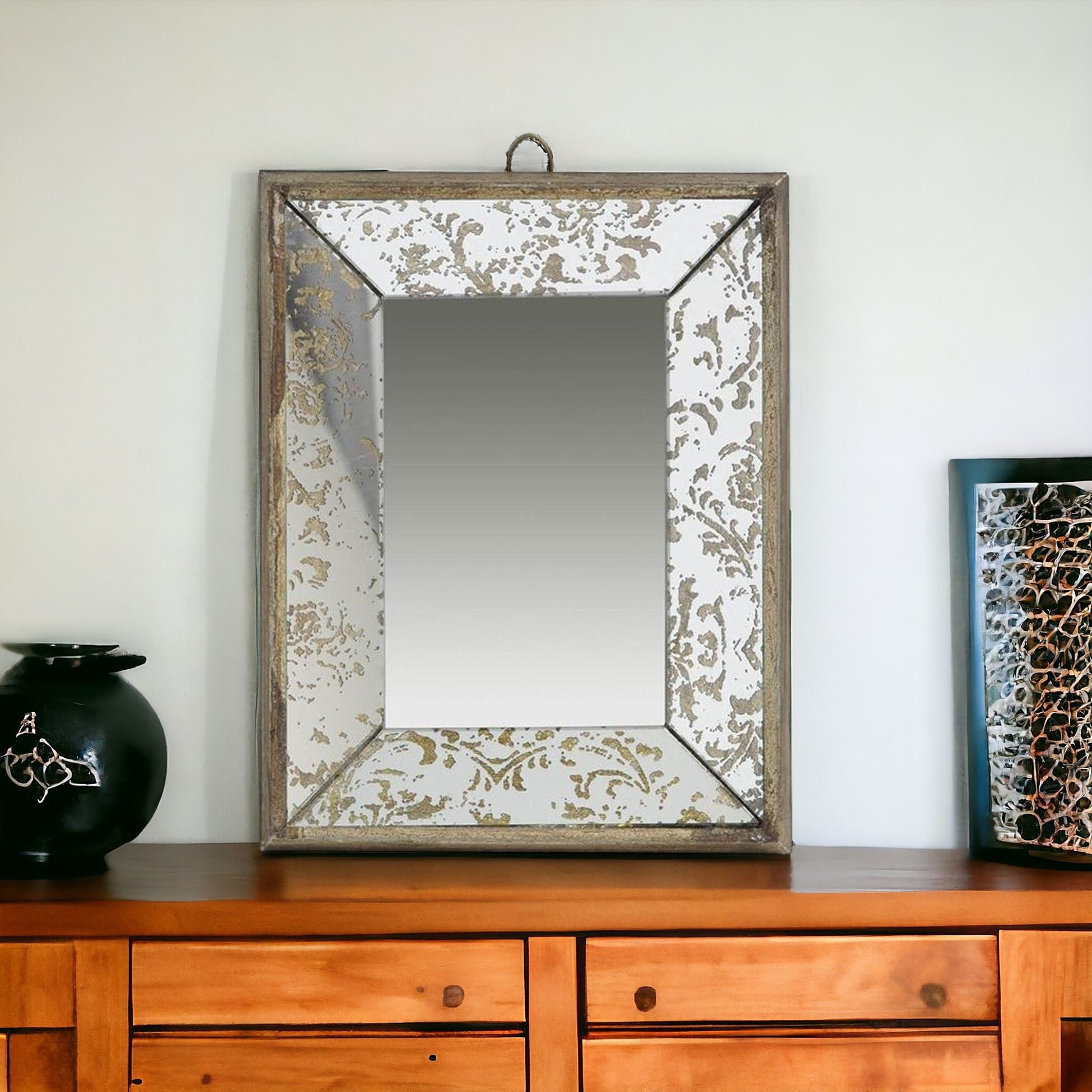 12" Rectangle Wall Mounted Vintage Style Glass Frame Accent Mirror